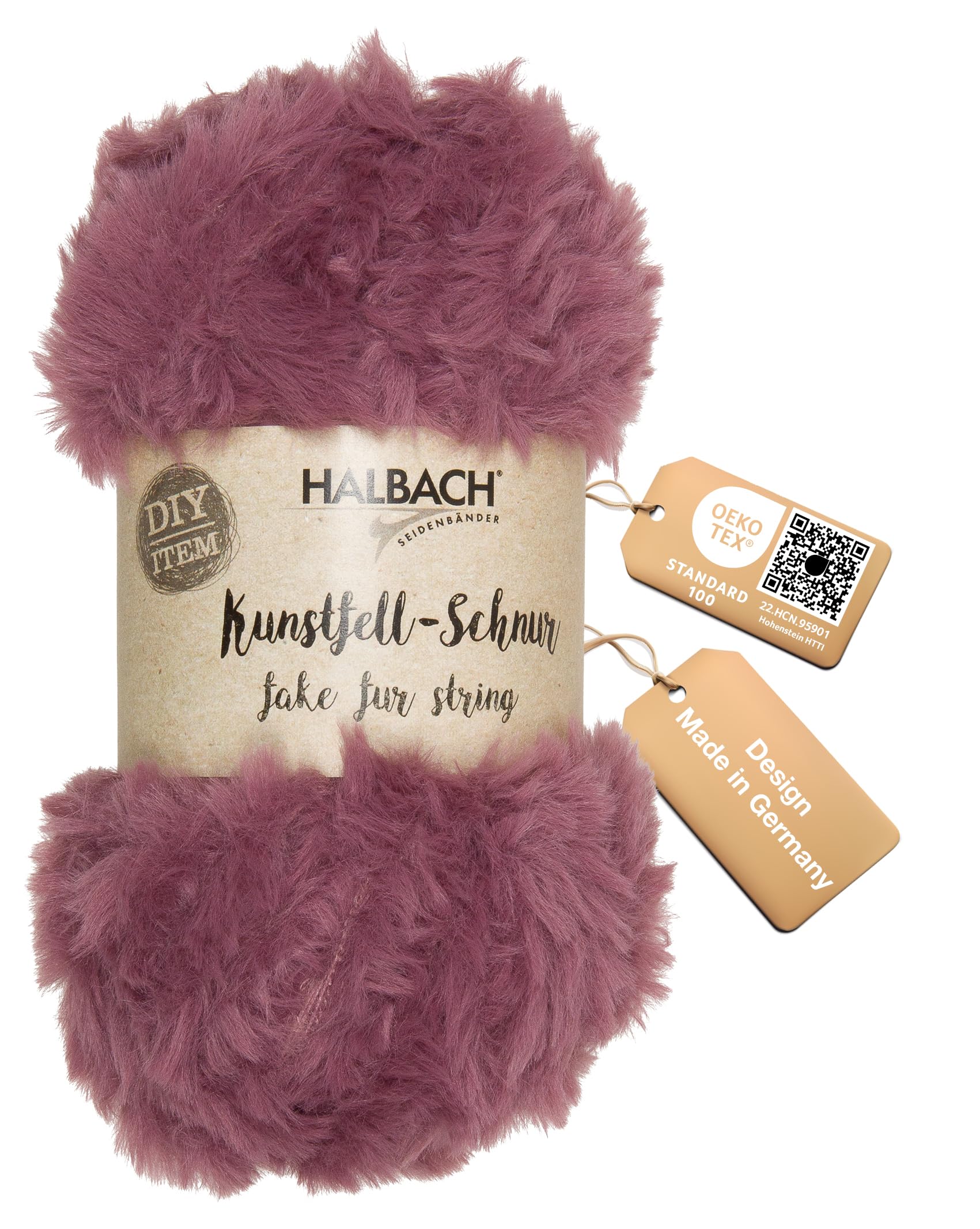 Halbach Seidenbänder flauschige Wolle zum stricken | 50g Knäul - Breite: 1cm | Kunstfellgarn zum basteln | Farbe: berry