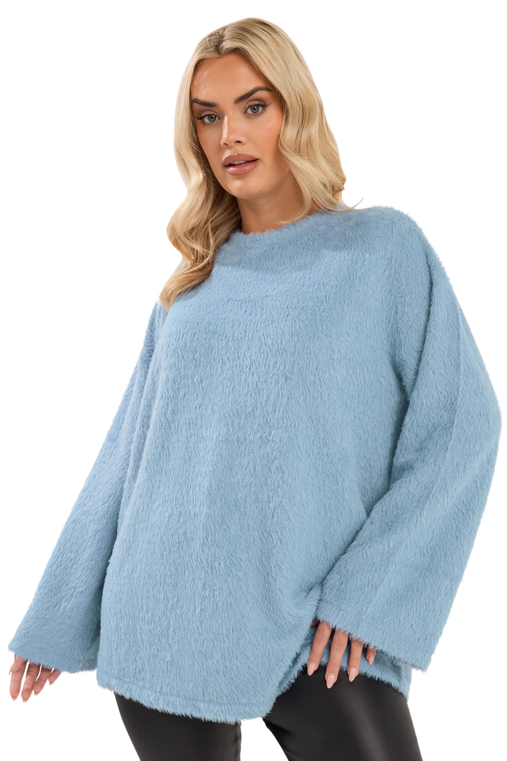 Yours Curve Fluffy Knit Jumper - Women's - Plus Size Curve Blue