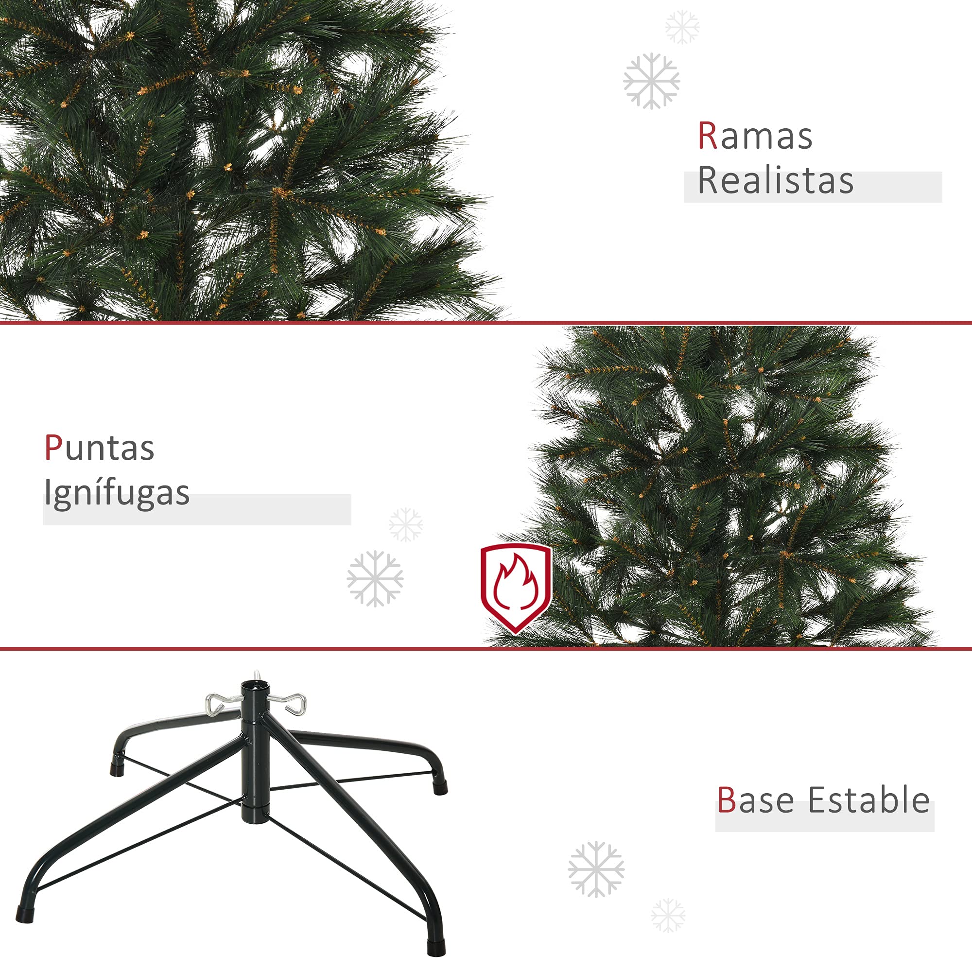 HOMCOM Árbol de Navidad 150 cm Artificial 219 Agujas PVC Ignífugo Verde