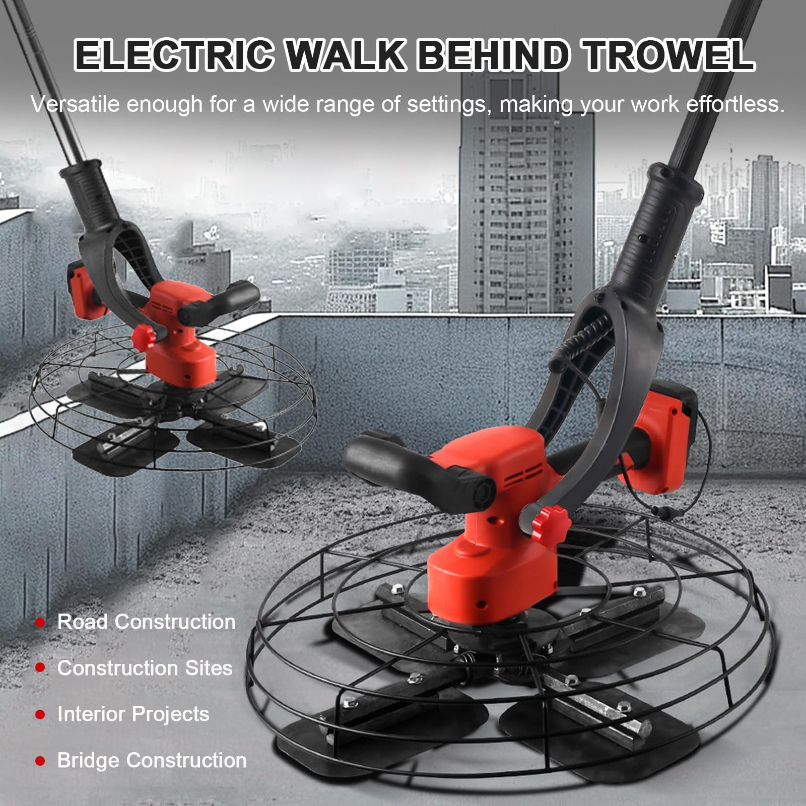 Máquina para Enlucir Paredes y Fratasadora de Hormigón, 6 Velocidades Regulables, Alisadora Eléctrica con Mango Desmontable de 130cm y 2 Baterías Incluidas