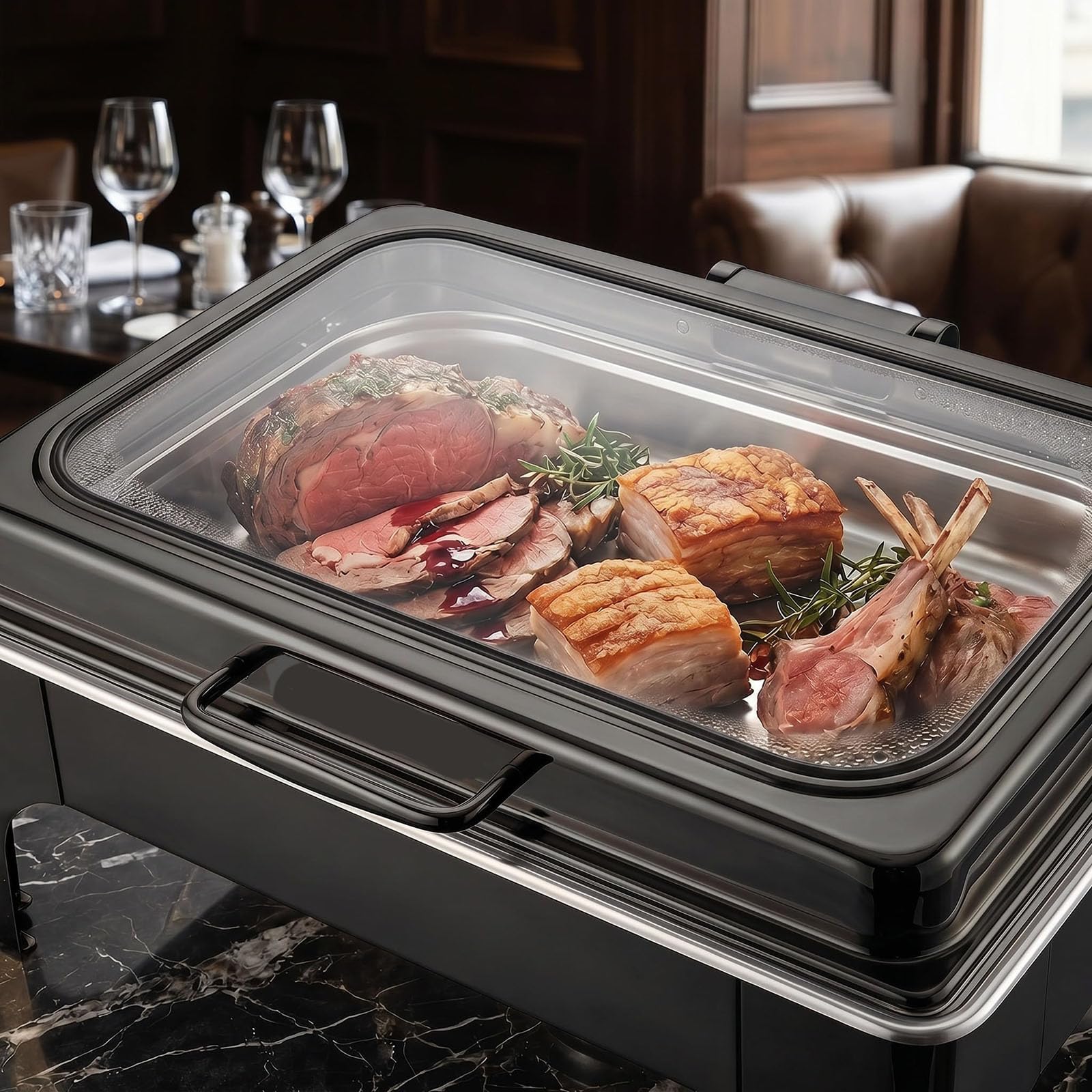 Buffetwärmer für Catering Party, Chafing Dish Profi Set, Mahlzeit Chafing