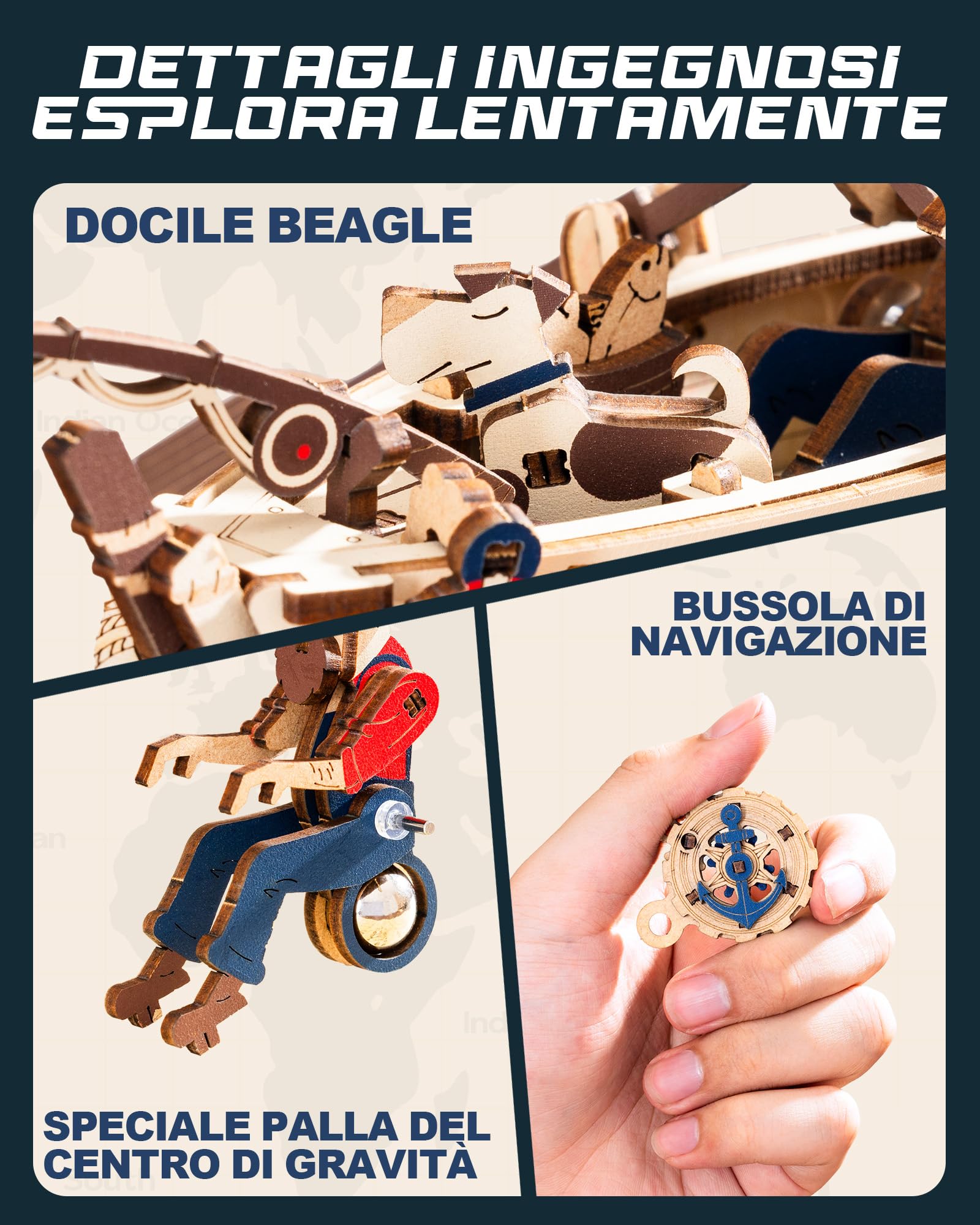 ROKR 3D Puzzle in Legno Barca, Modellismo da costruire Adulti Pescatore Oceanico, Oscillazione Gravitazionale Decorazione, Regali per adulti e bambini, Ocean Fisher MCD02