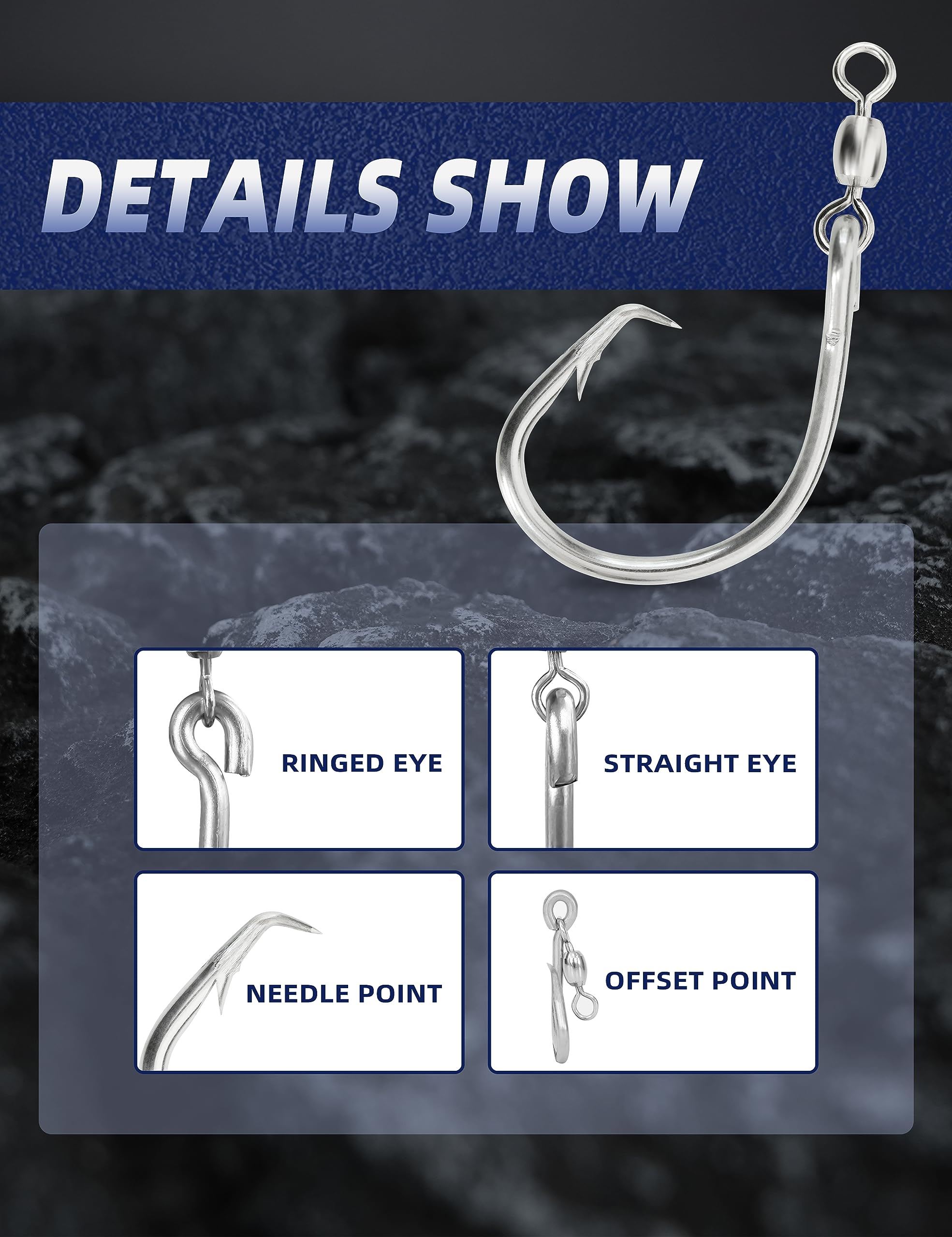 Amazon.com : BLUEWING Offset Circle Hook with Swivel 10pcs Stainless Steel,  Extra Sharp for Freshwater Saltwater Big Game Fishing, Size 01: 3/0, 10pcs  : Sports & Outdoors