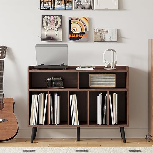 Miniatura 3 de ChooChoo Soporte para tocadiscos, soporte para tocadiscos con almacenamiento de vinilo, gabinete para tocadiscos de hasta 350 álbumes, organizador