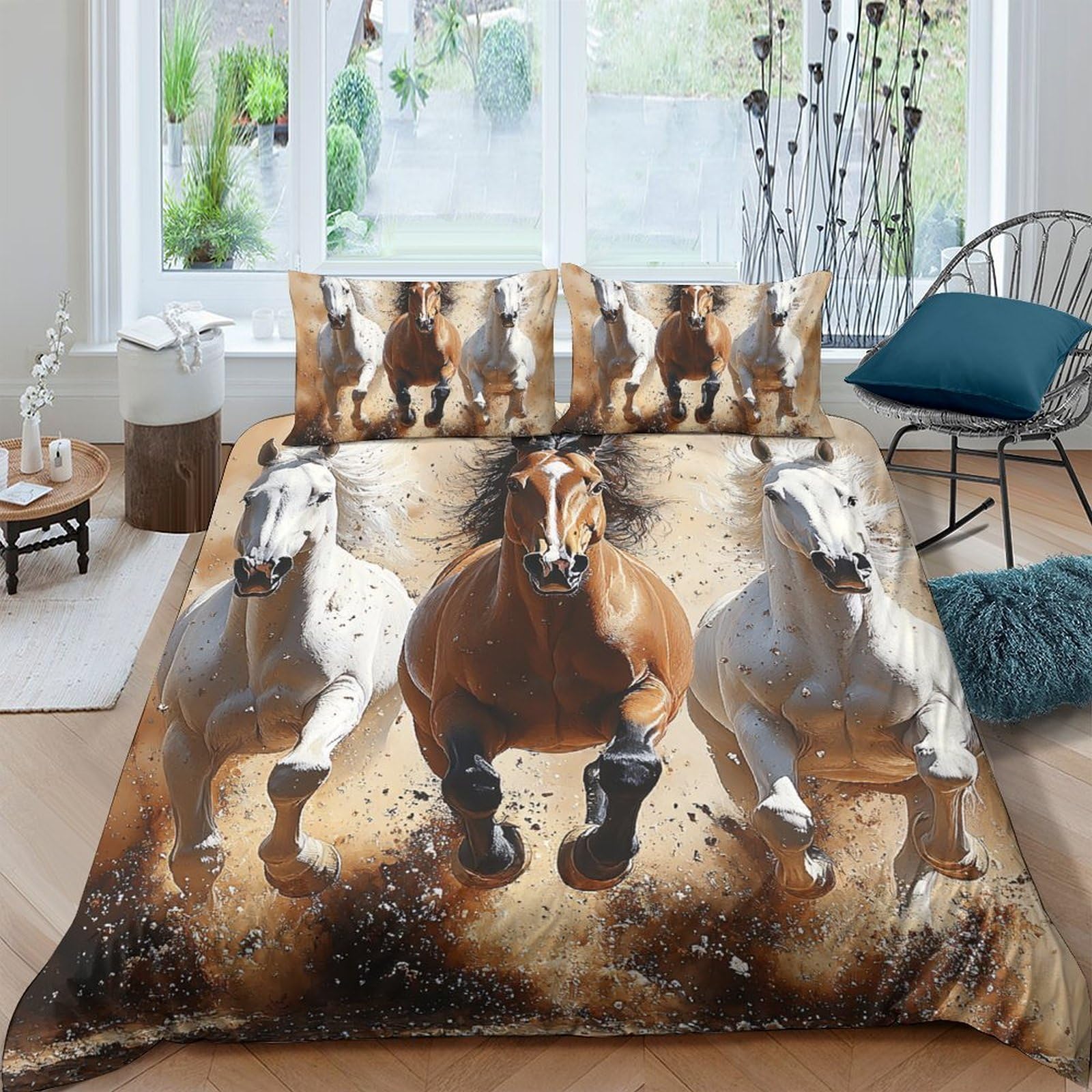 Ctjqhvkz Style-4 3D Printed Galloping Horse Fitted Sheet Microfiber Brown White Bed Cover For Bedroom Guest Room Mattress Decor Single（135X200cm）