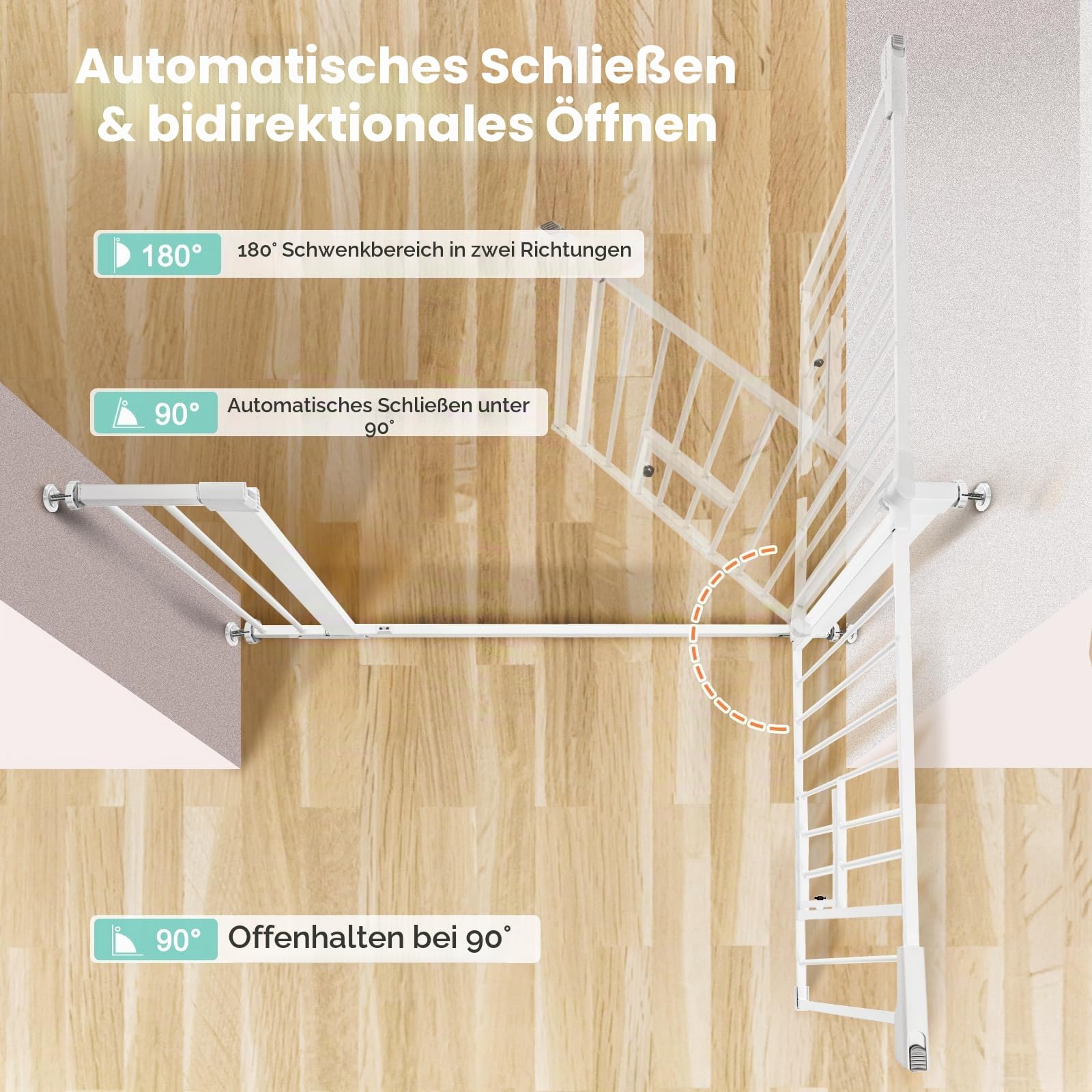 COMOMY Türschutzgitter mit Katzenklappe, 75-103cm Treppenschutzgitter ohne Bohren für Hunde und Katzen, Autoclose, Erweiterbar Türgitter Absperrgitter mit 7cm und 14cm Verlängerungen, Weiß