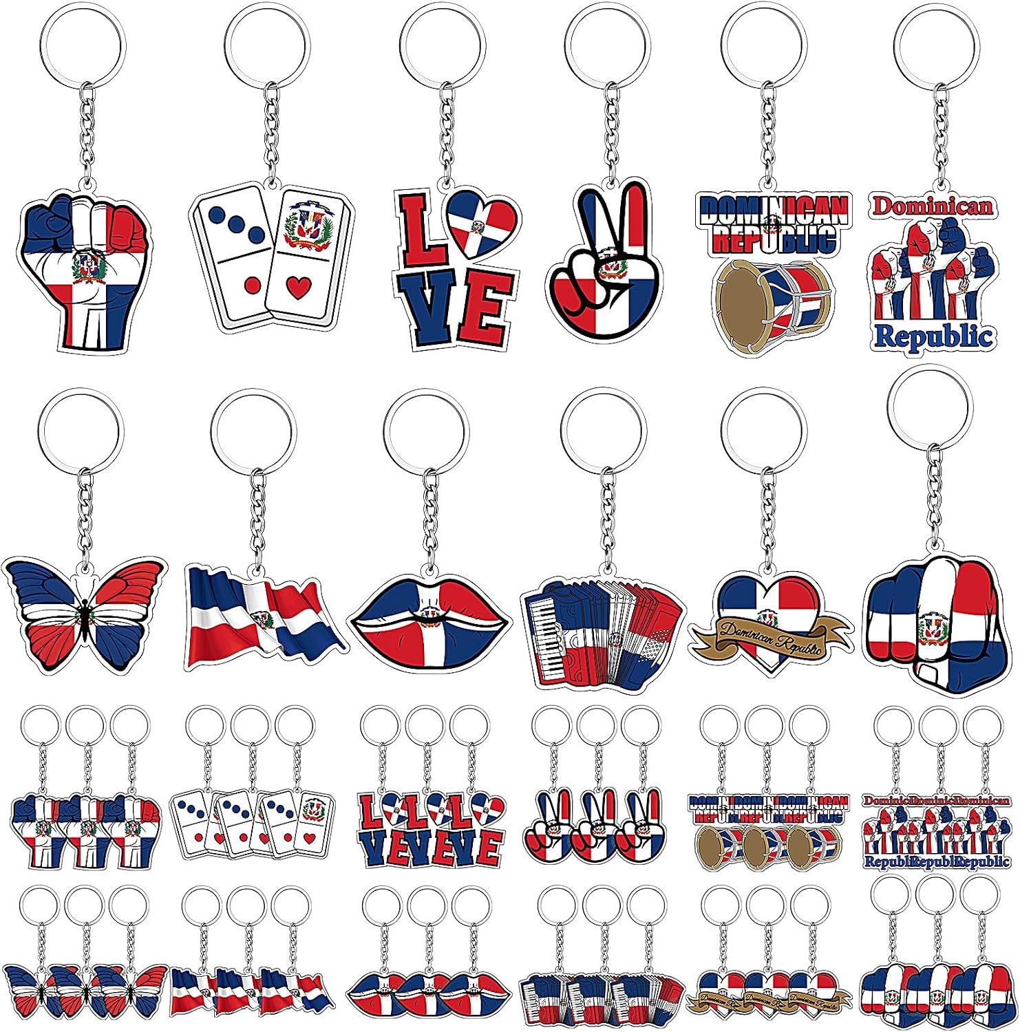 Kigeli 36 Pcs Dominican Republic Acrylic Keychains Flag Souvenirs Bulk
