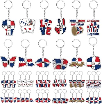 Kigeli 36 Pcs Dominican Republic Acrylic Keychains Dominican Flag Souvenirs Keepsake Gift Bulk National Day Party Favors Decorations for Friends Men Women Bag Charm National Day Supplies Travel Gift