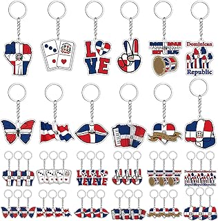 Kigeli 36 Pcs Dominican Republic Acrylic Keychains Dominican Flag Souvenirs Keepsake Gift Bulk National Day Party Favors Decorations for Friends Men Women Bag Charm National Day Supplies Travel Gift