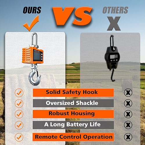 Miniatura 5 de Báscula colgante digital, báscula de grúa de 2000 libras con control remoto, báscula industrial resistente de alta precisión con certificación CE