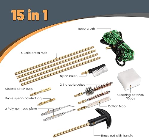 Miniatura 2 de Hantoptik Kit de limpieza de pistola calibre .22 y .223 Kit de limpieza de rifle 5.56 con estuche de transporte portátil, cepillos, varilla de