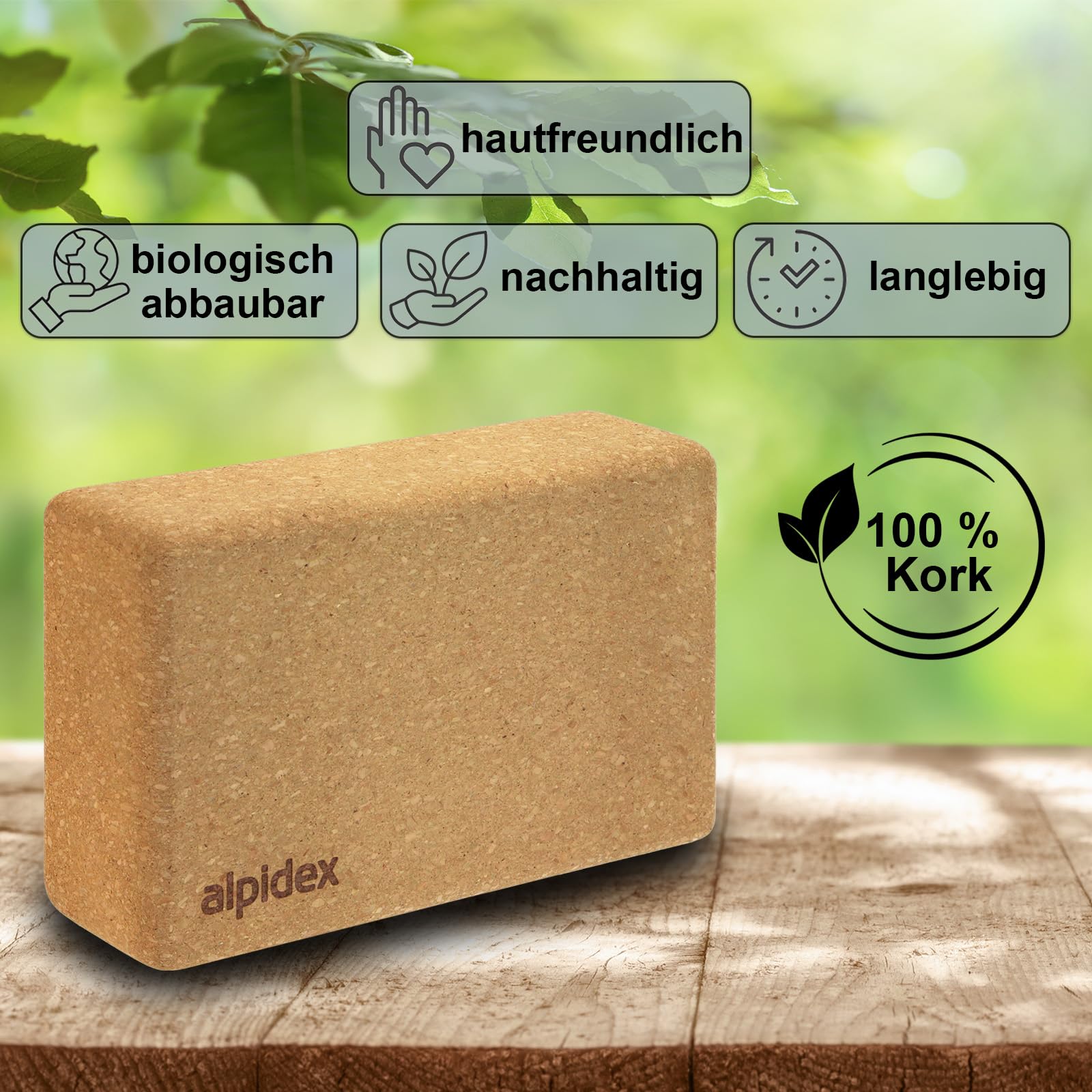ALPIDEX Yogablock 2er | 4er Set inkl. E-Book mit 100 Übungen ökologisch nachhaltig Naturkork Korkblock Yoga Block Blöcke | 7 Jahre Garantie auf Material*