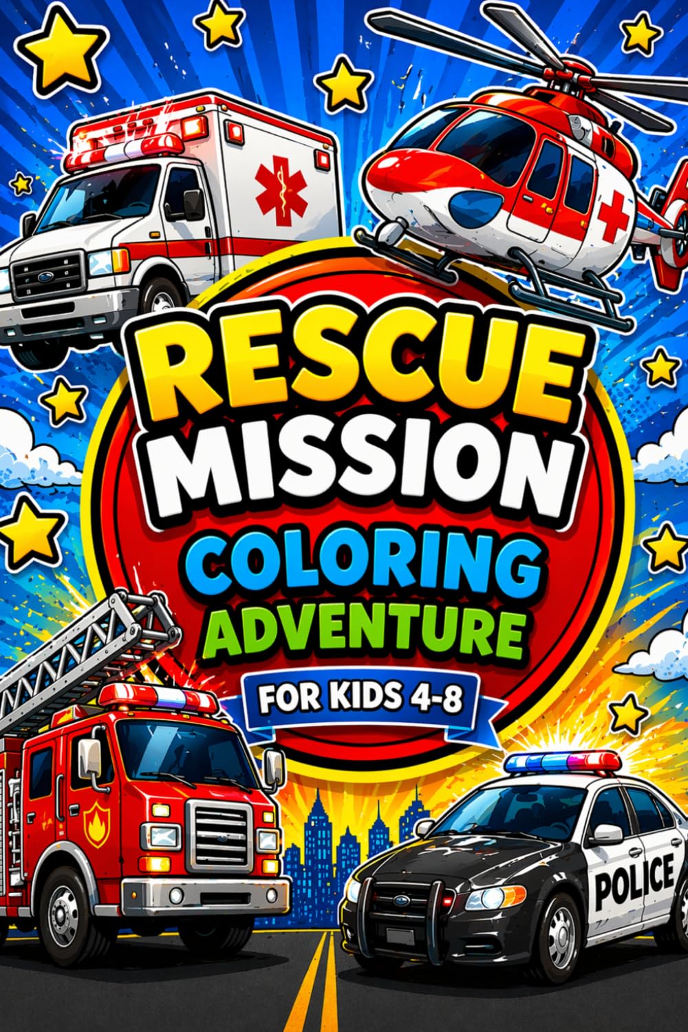 Rescue Mission Coloring Adventure For Kids 4-8: Fun Rescue Activities: Coloring pages, Mazes, Puzzles