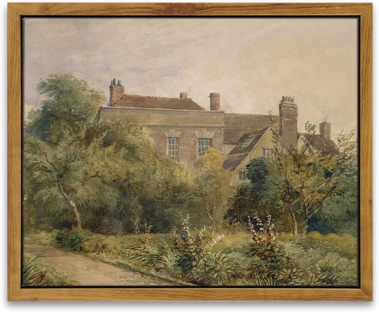 InSimSea Framed Canvas Wall Art Vintage Decor, Home Decor Classical Scenery Watercolor Painting Canvas Prints Wall Decorations for Living Room Home Farmhouse Bathroom Decor, 8"x10" Greenfield House 10L" x 8W"