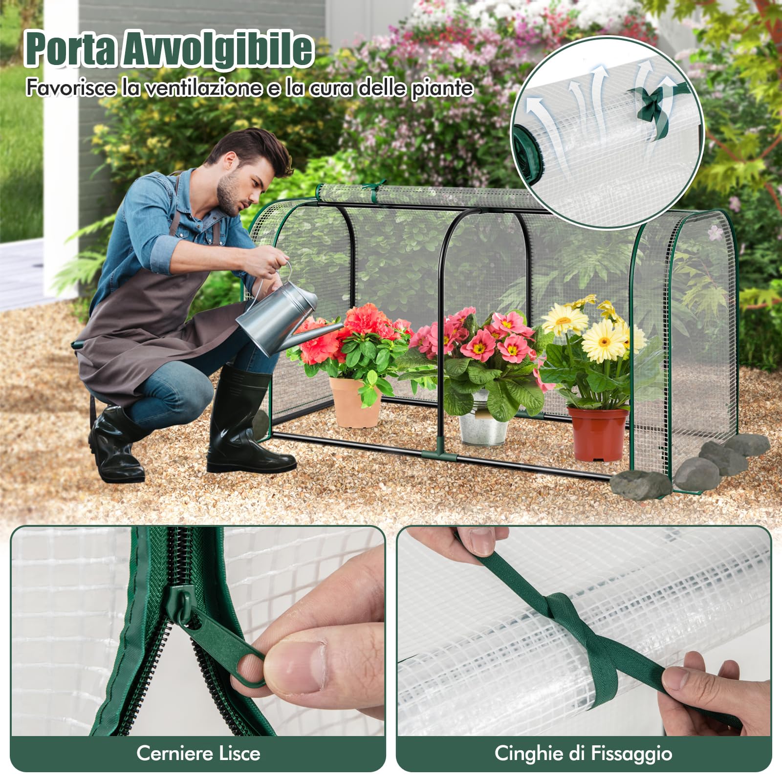 RELAX4LIFE Serra da Giardino con Porta Avvolgibile, Mini Serra Orto Vivaio, Materiale in in PE, Struttura Metallica, 118 x 55 x 60 cm (Bianco)
