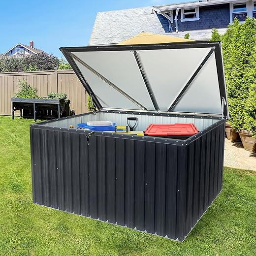 Outdoor Storage Box, 344 Gallon Waterproof Outdoor Deck Box with Lockable, Metal Storage Containers for Patio Furniture Cushions, Pool Accessories