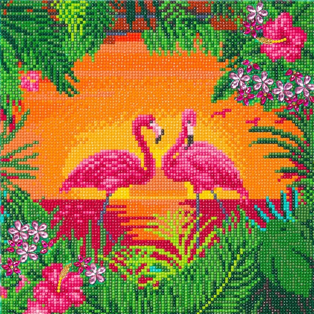 Kit Tableau à diamanter Flamants Roses pour décorer un salon bohème et tropical