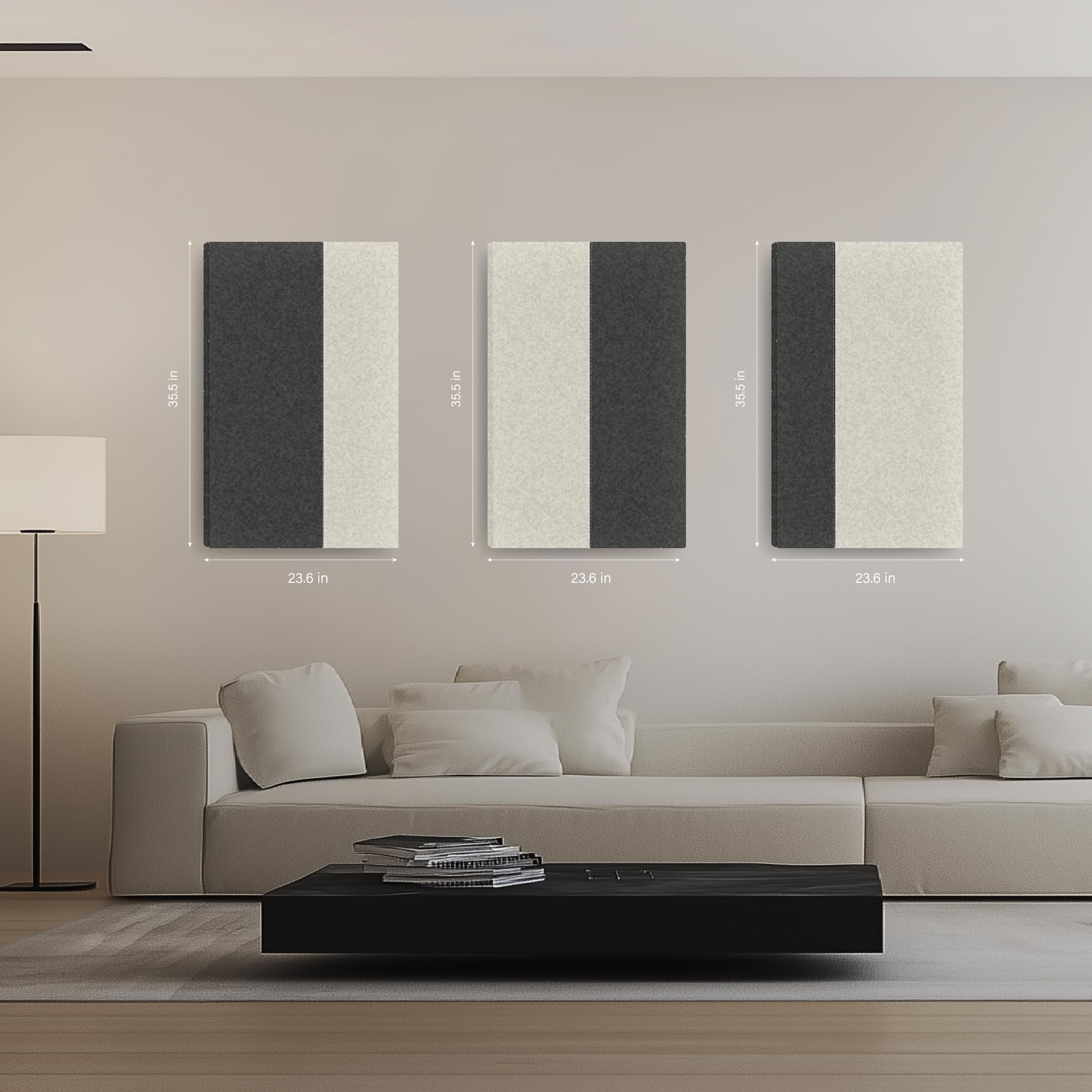 Soon Global 3-Pack Stitched Fabric Acoustic Panels Sound Absorbing, 3-Piece 35.5x23.6 Inches Sound Proof Foam Panels for Walls, Sound Dampening Wall Panels for Home, Office. Dark Gray and Light Gray