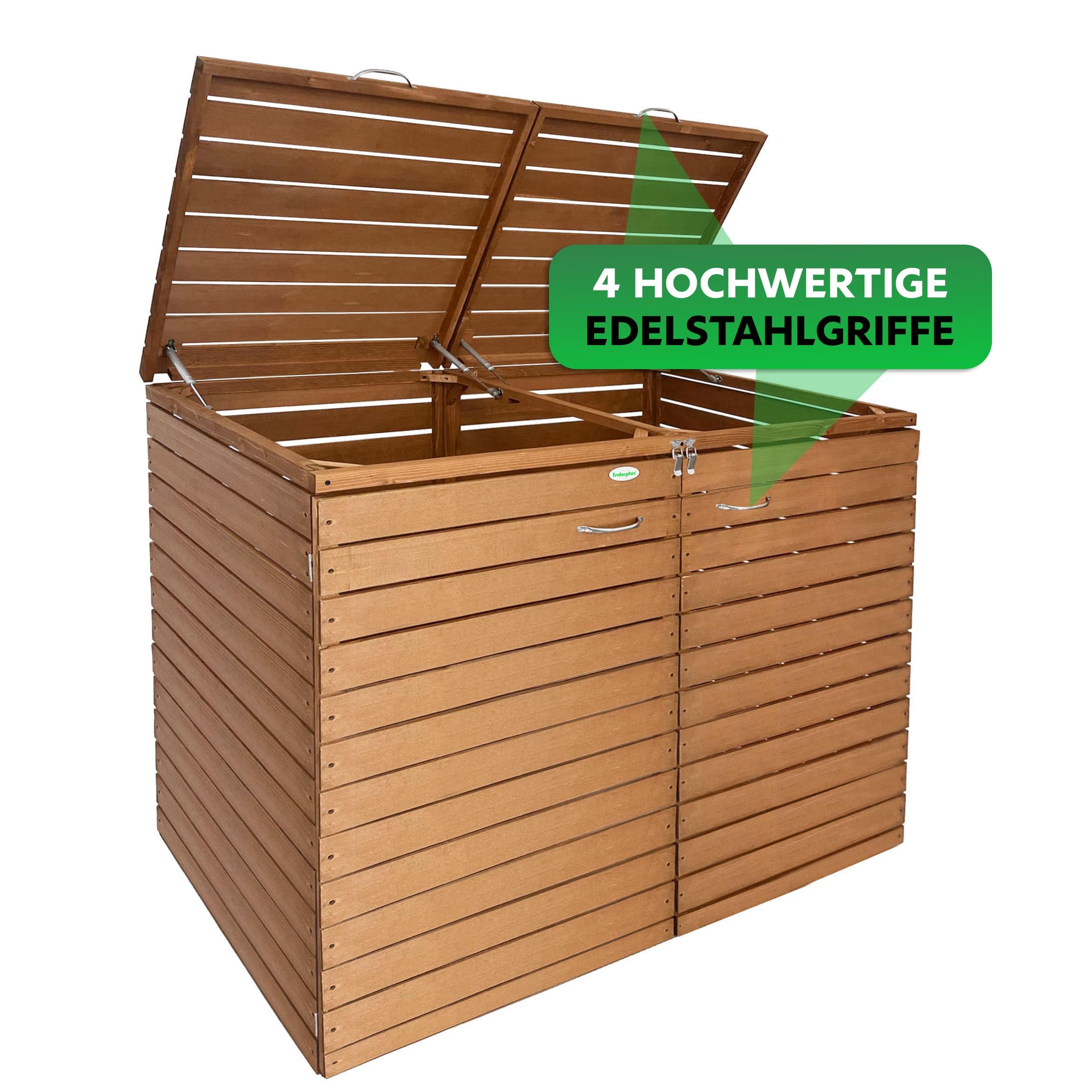 Mülltonnenbox 2er 240 l mit Gasdruckfeder in Anthrazit - Müllbox aus Holz - Mülltonnenverkleidung - Mülltonnen Sichtschutz - Mülltonnenhäuschen Extra Stabil
