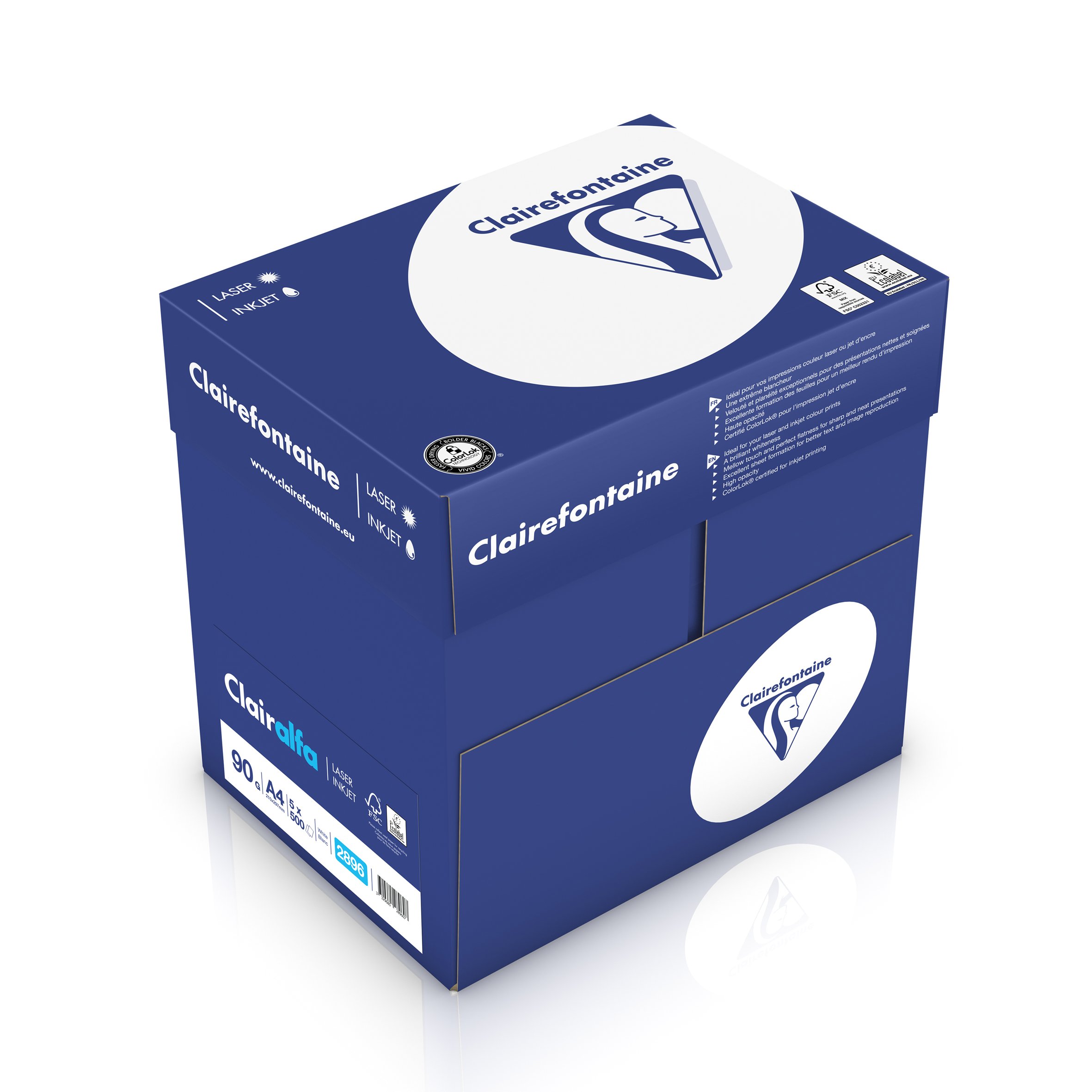Clairefontaine Druckerpapier Clairalfa in Weiß / 5 x 500 Blatt in DIN A4 mit 90 Gramm / Blickdichtes Kopierpapier mit besonderer A-Qualität