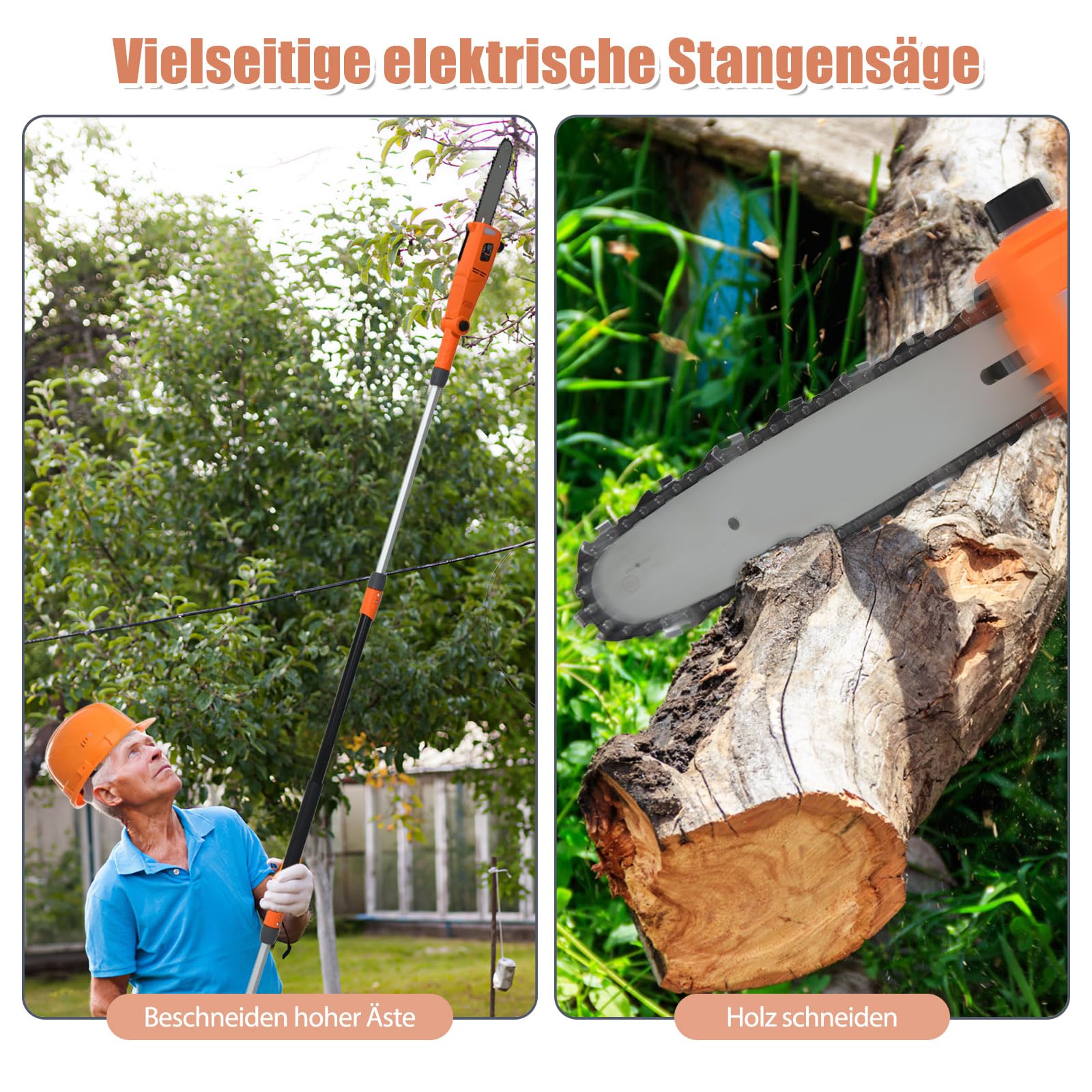 SOARS Hochentaster elektrisch 750W, Teleskop Astsäge mit 20 cm Schwertlänge, 60° Neigung Motorkopf, Kettensäge bis ca 4 m Arbeitshöhe, 11m/s Schnittgeschwindigkeit