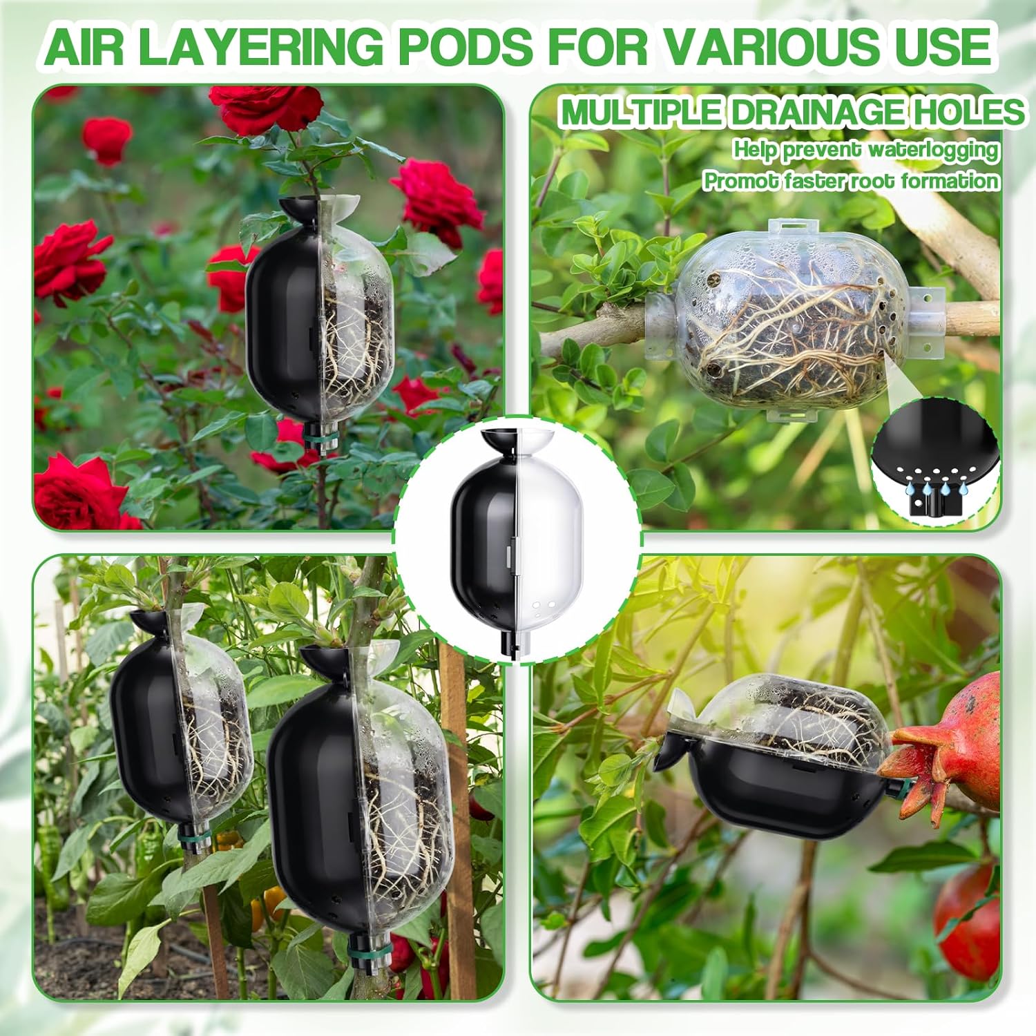 AceOrbit 20 Pack Air Layering Propagation Kit with Drain Holes - Half Transparent Tree Root Plant Growing Box with Metal Core Twist Ties Reusable High Pressure Grafting Ball for Fast Propagation Roots