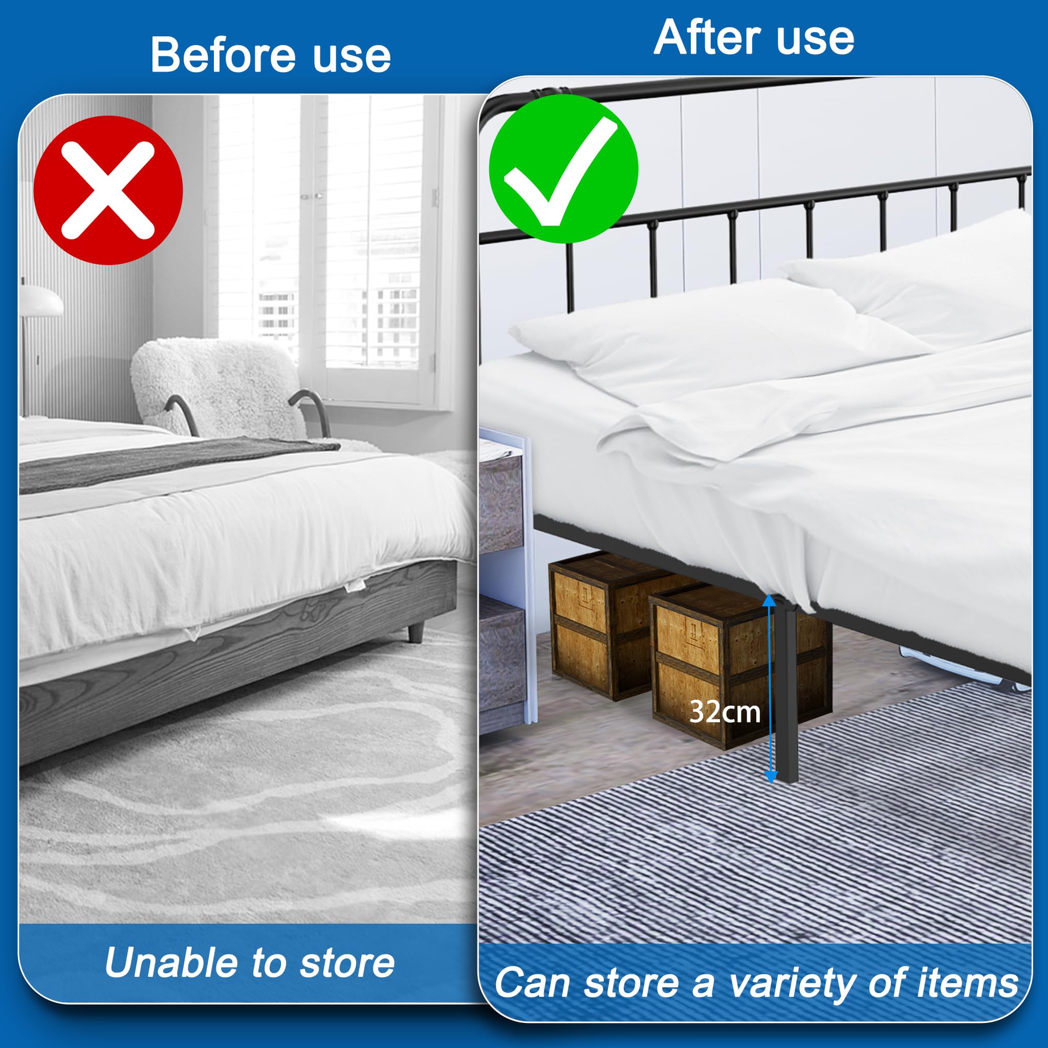 NAIZY Estructura de cama de 160 x 200 cm, con respaldo de metal, marco de cama con somier, cama de metal de 42 cm de altura, para dormitorio y habitación de invitados