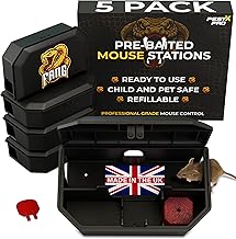 Pest X Pro Fang Pre-Baited Mouse Bait Stations 5 Pack – Secure Mouse Poisoning Indoor and Outdoor Use – Mice Pre Baited Bait Boxes with Brodifacoum for Effective Rodent Control
