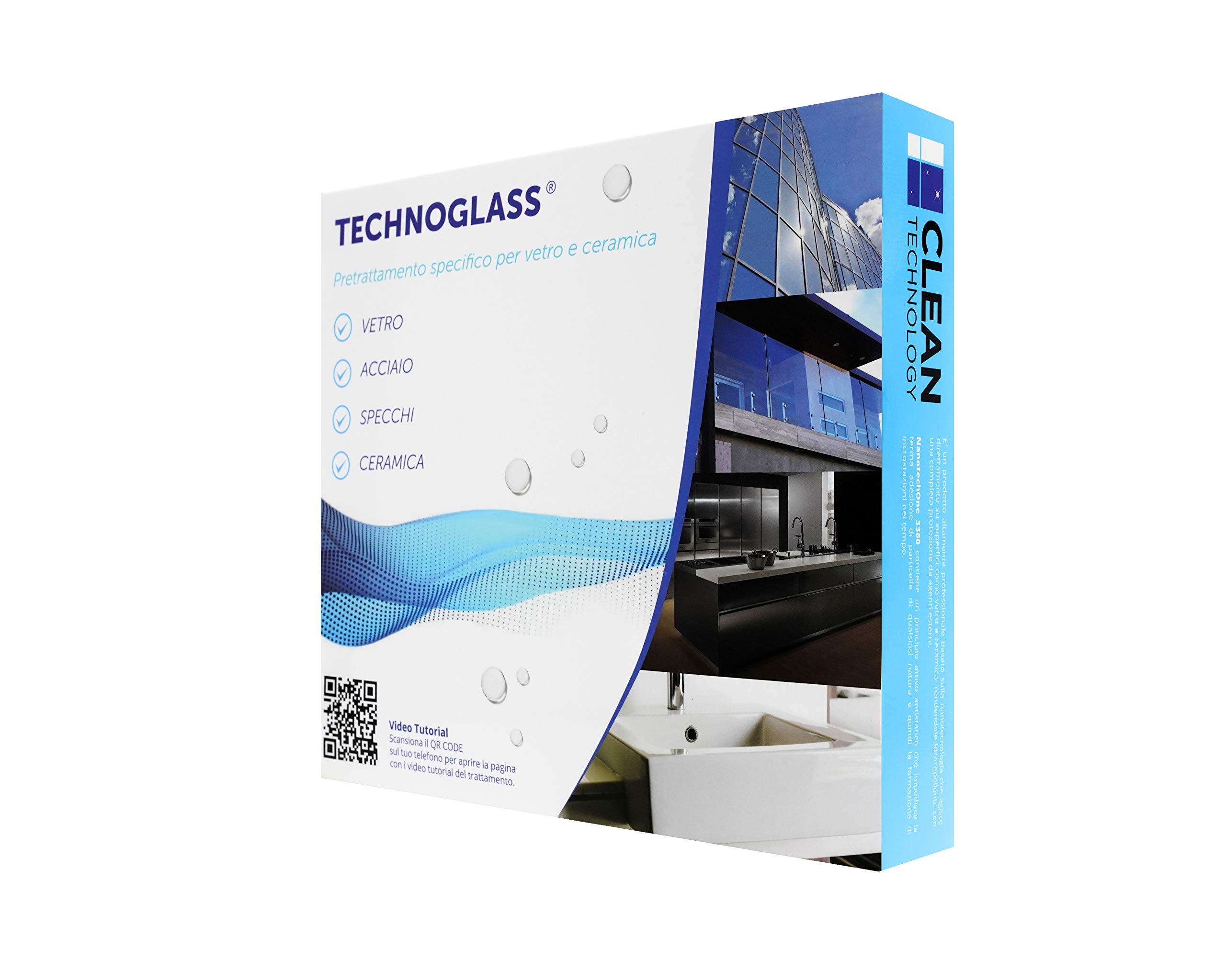 Box Technoglass 80 gr -Pasta levigatrice vetro e ceramica -125 ml con Tergivetro, Guanti, Protezione vie Respiratorie, Spugna, Microfibra - Trattamento anticalcare permanente Box Doccia e Vetri Auto