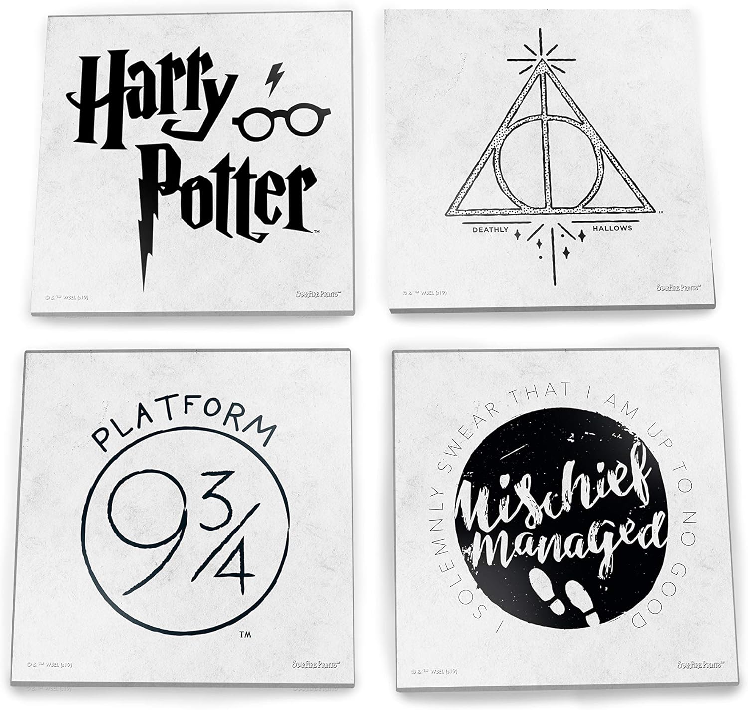 Harry Potter – Celestial House Crests – Hogwarts - Glass Coaster Set – for Gifting Collecting – Comes with Stylish Modern Wooden Holder SPCSTR973