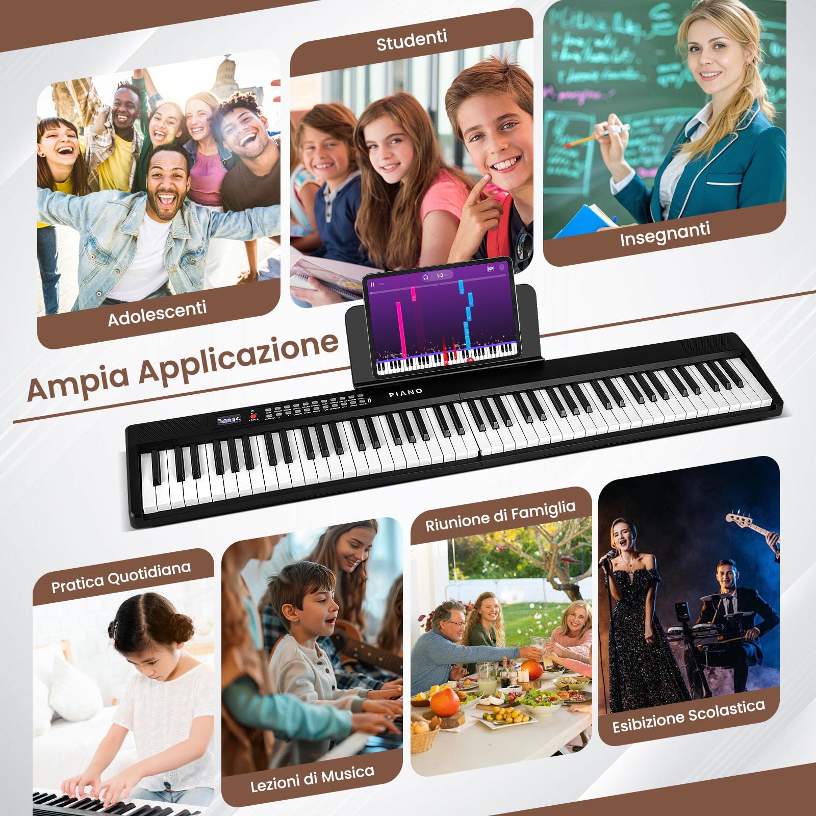 COSTWAY Pianoforte Elettronico Pieghevole 88 Tasti, Piano Digitale con MIDI, 1000 Ritmi, 1000 Timbri, 150 Canzoni Demo, Registrazione, Borsa da Trasporto, Nero