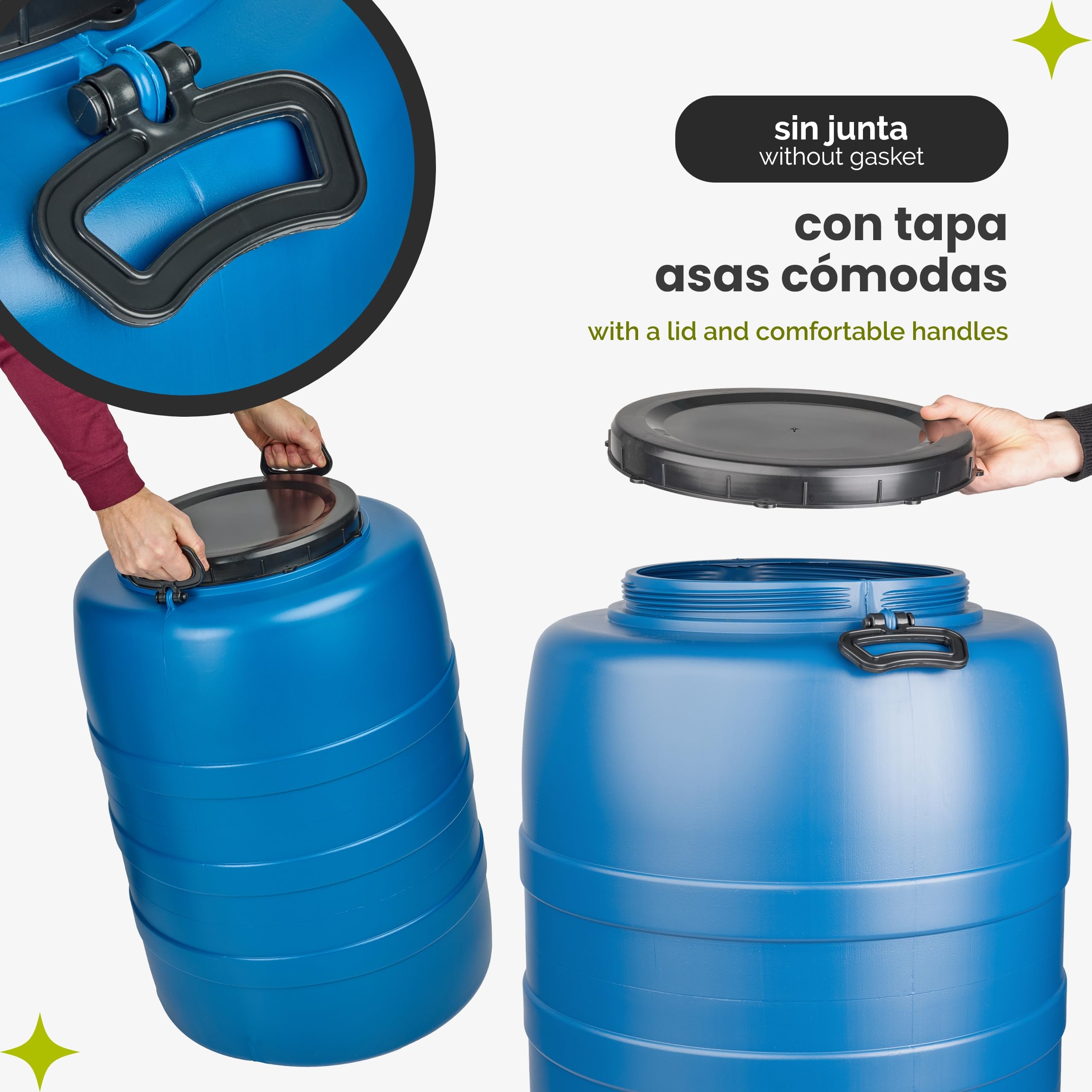 Garronda 120 L con Grifo Bidon Agua Barril de Plástico HDPE con Grifo como Contenedor y Deposito Agua y Alimentos para Almacenamiento, Fermentación y Recogida de Lluvia GD-0186 Azul