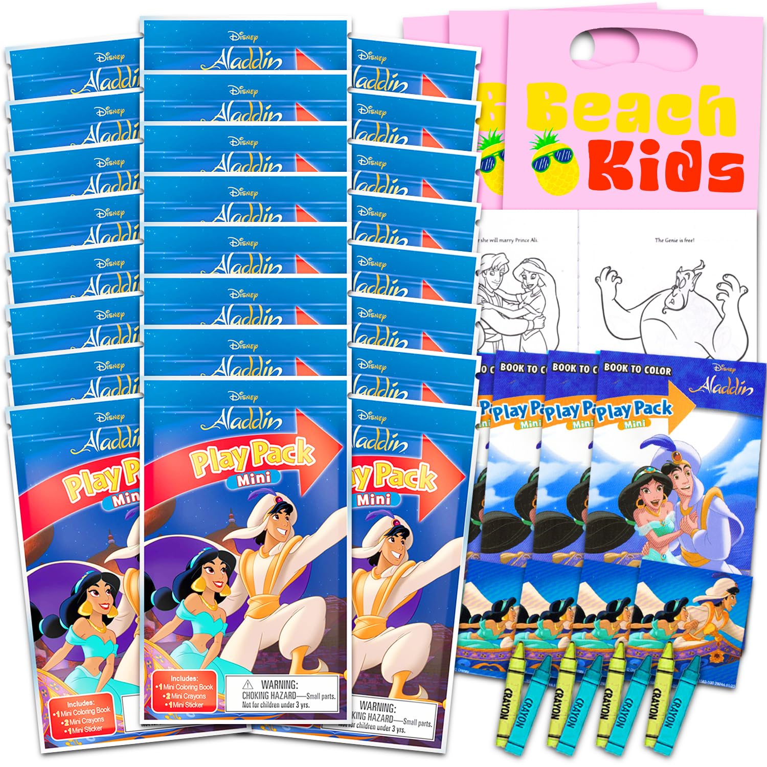 Disney Aladdin Mini-Partygeschenk-Set für Kinder – Bündel mit 24 Mini-Prinzessinnen-Jasmin-Spielpackungen mit Malvorlagen, Aufklebern und mehr (Aladdin-Geburtstagsparty-Zubehör)