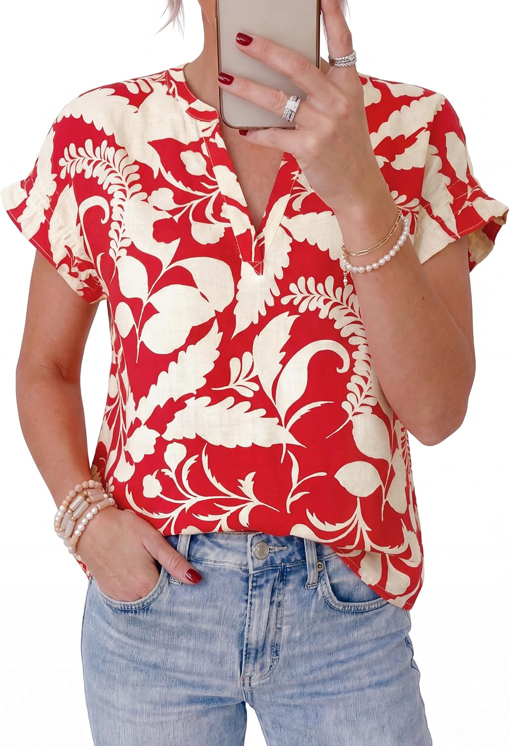 PRETTYGARDEN Womens Floral Print Short Sleeve Summer Tops 2026 Trendy V Neck Loose Boho Shirts Casual Work Blouses - Image 2