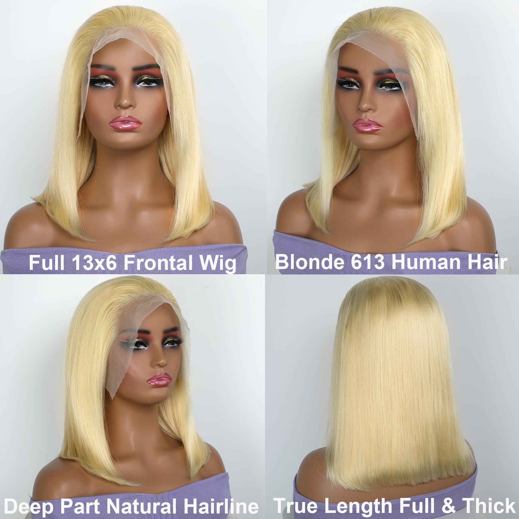 GIRLOFDREAMS Blonde 613 13x6 Lace Front Bob Wig Human Hair Straight Transparent Frontal Wigs Pre Plucked with Baby Hair 180 Density Remy Glueless Short Wig for Black Women - Image 4