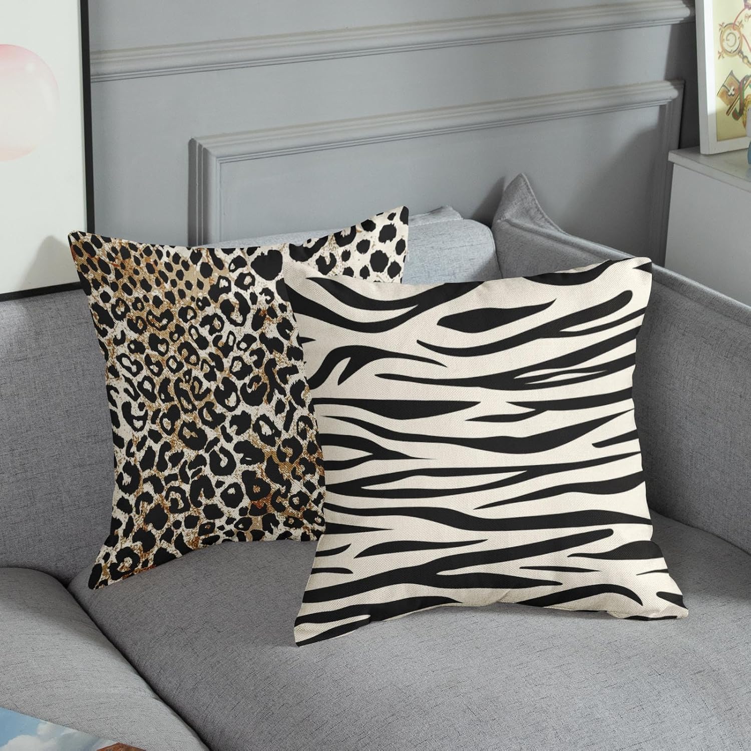 Sanwarm Throw Pillow Covers Home Decor Set of 4 Animal Leopard Brown Safari Abstract Pillow Cases Decorative 18 x 18 Inches Outdoor Cushion Couch Sofa Pillowcases - Image 4