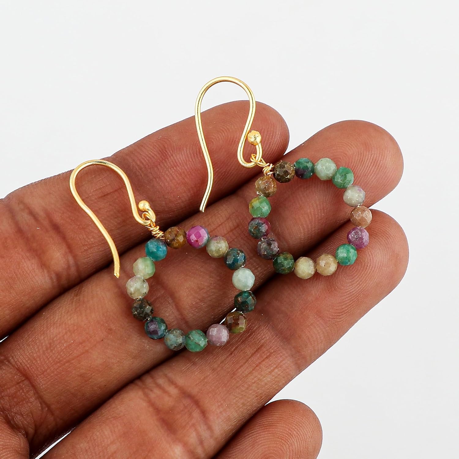 Gemstone Dainty Earrings - AAA Grade Beads Stones, Silver Plated Handmade Hoop Jewelry, Chakra Crystals, Birthday Anniversary Earrings Gift for Women - Image 6