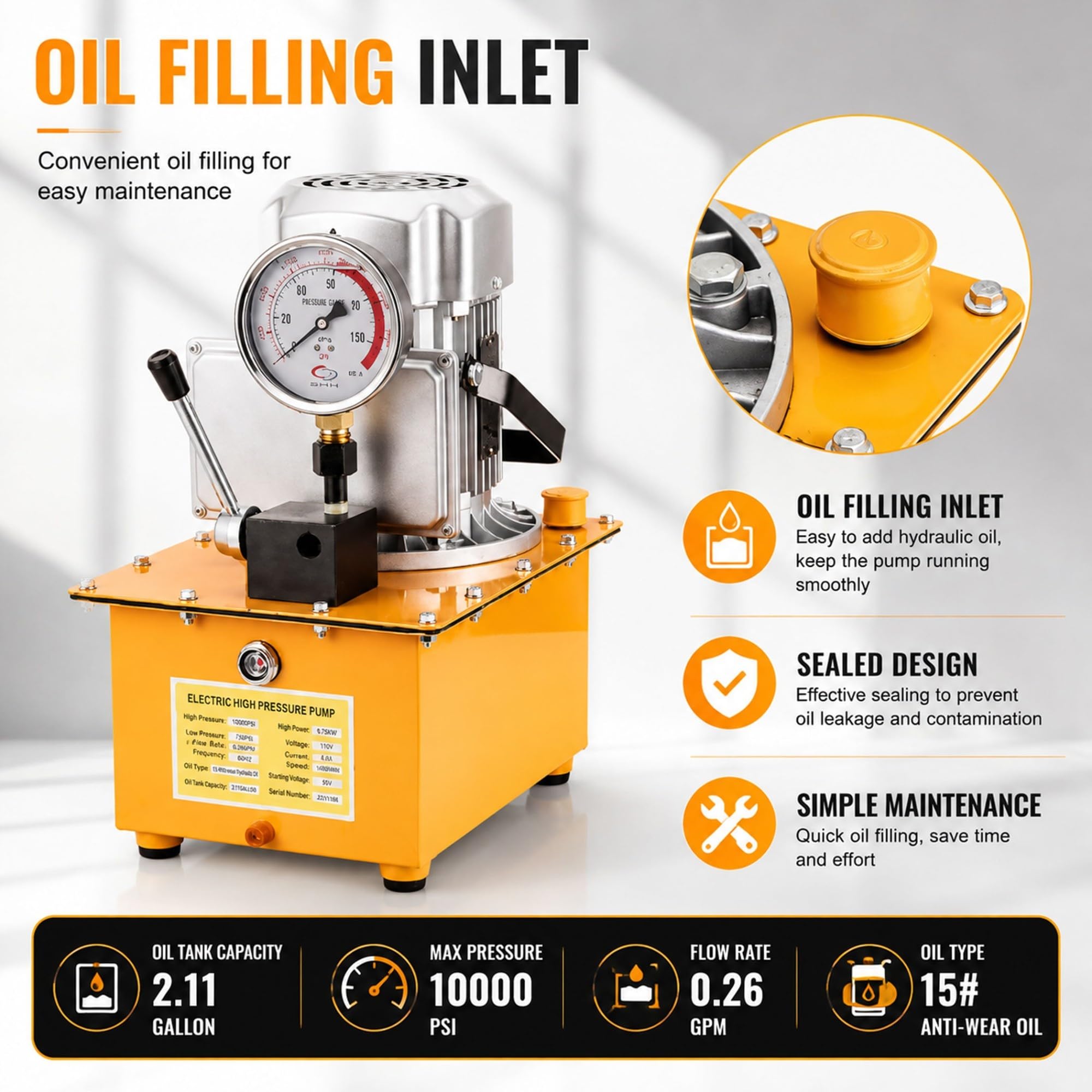 Elektryczna pompa hydrauliczna 10000PSI z pojedynczym efektem, 750W zawór