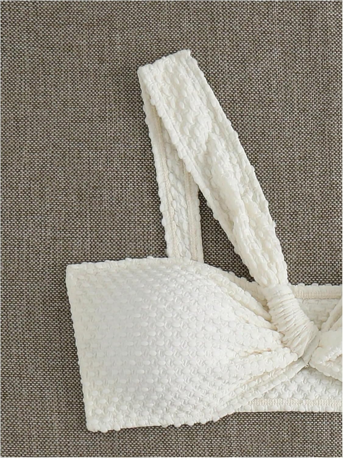 MakeMeChic Women's 3 Piece One Shoulder Textured High Cut Bikini Set with Tie Side Cover Ups