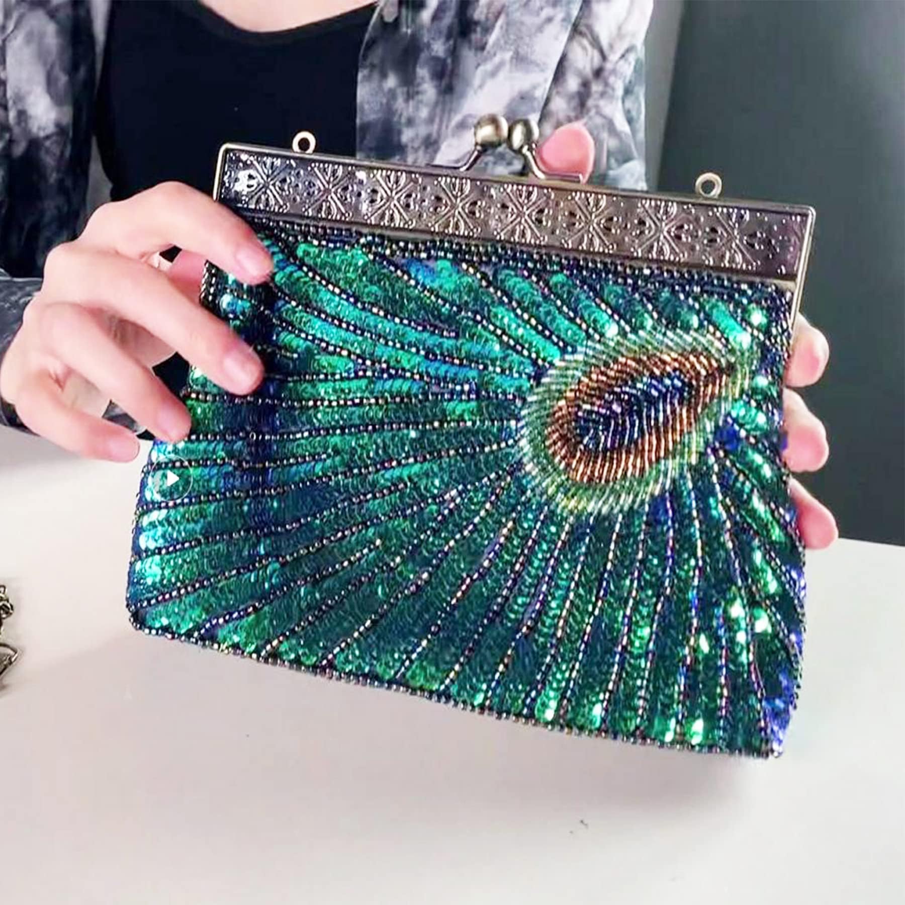 Bolso de noche para mujer, de lujo, pavo real, bolso de noche, bolso de boda, bolso de mano, bolso de mano