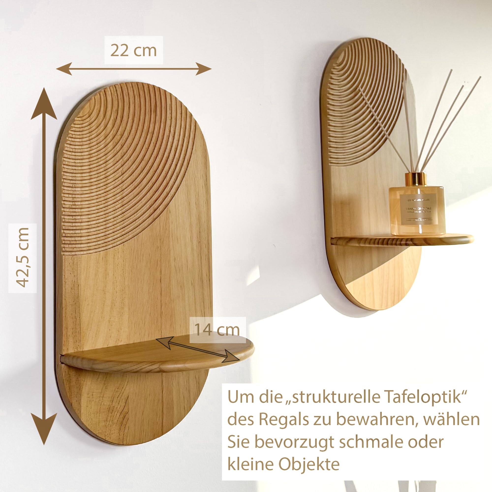 2er Boho Wandregal aus Holz – dekoratives Deko Regal ohne Bohren, Shabby Design, hängend für Pflanzen, Wohnzimmer, Schlafzimmer, Eingang oder Büro – dekorativ & praktisch