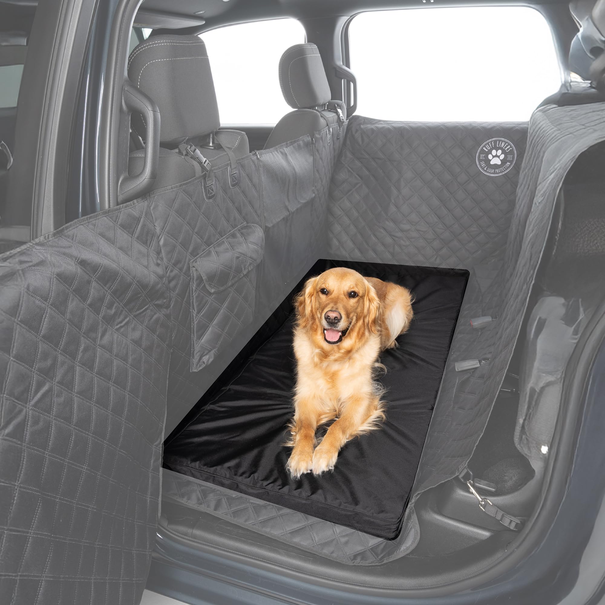 Ruff Liners Dog Bed for Car Back Seat, Medium Black – As Seen on Shark Tank – Fits Medium Seat Extender – Non-Slip Base, Waterproof Cover, Machine-Washable – Dog Mat for Car with Rebound Foam Comfort