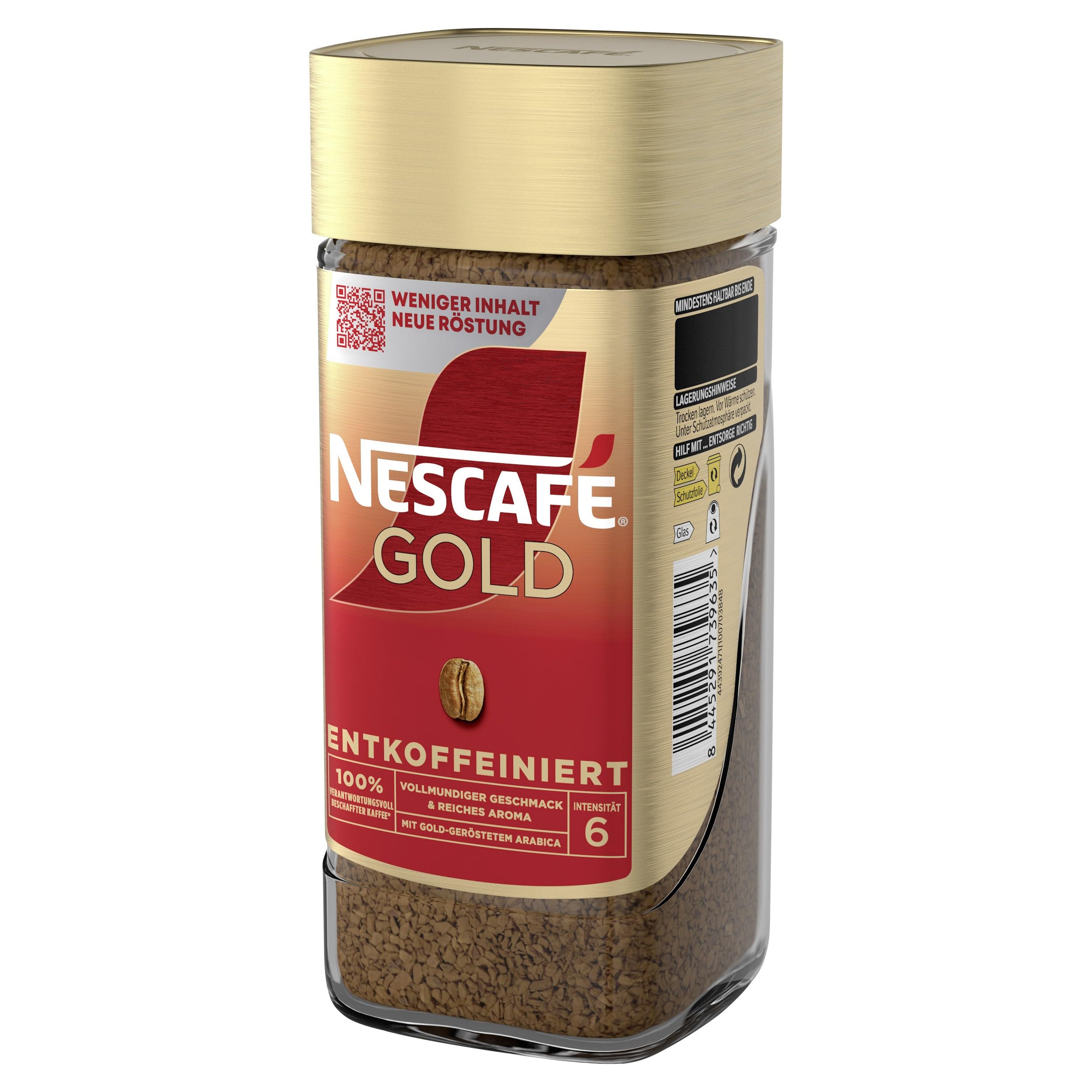 NESCAFÉ GOLD Entkoffeiniert, löslicher Bohnenkaffee, koffeinfrei (6 x 95g)