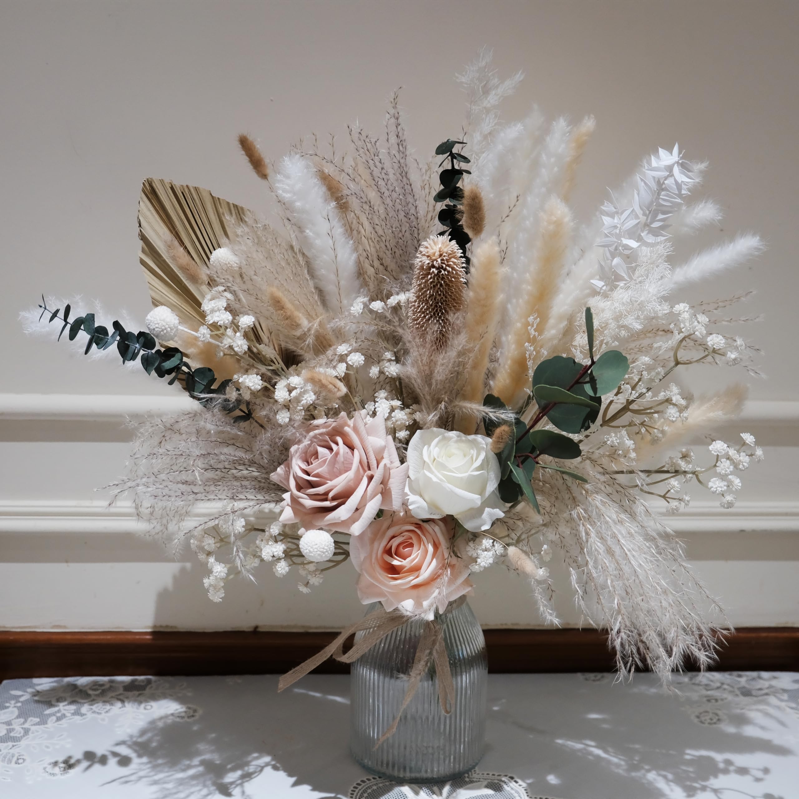 Artificial Flowers with Vase Faux Pampas Grass Dining Table
