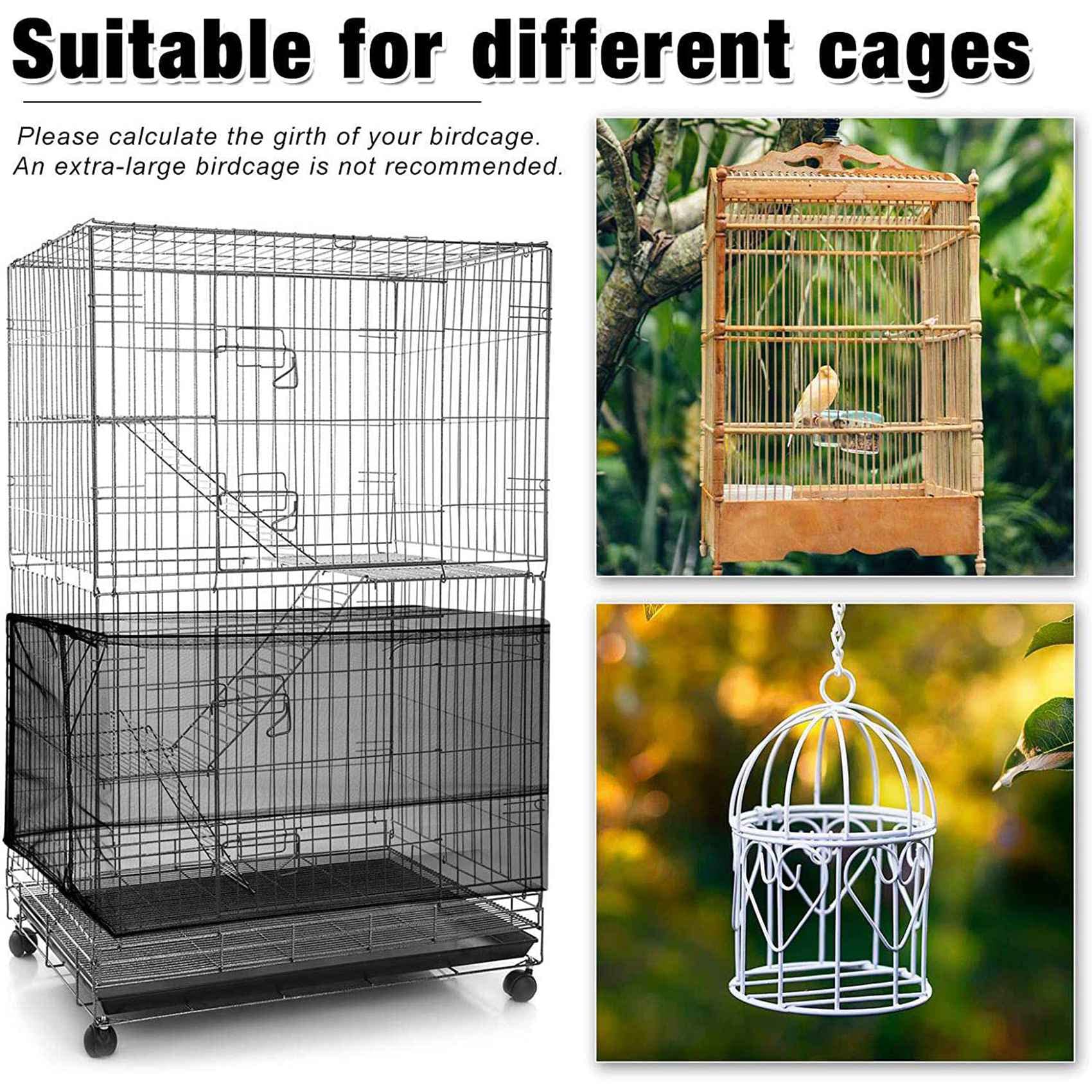 6 x große, verstellbare Vogelkäfig-Abdeckung, Samenfänger, universeller Vogelkäfig-Nylon-Netzbezug, weicher Rockschutz