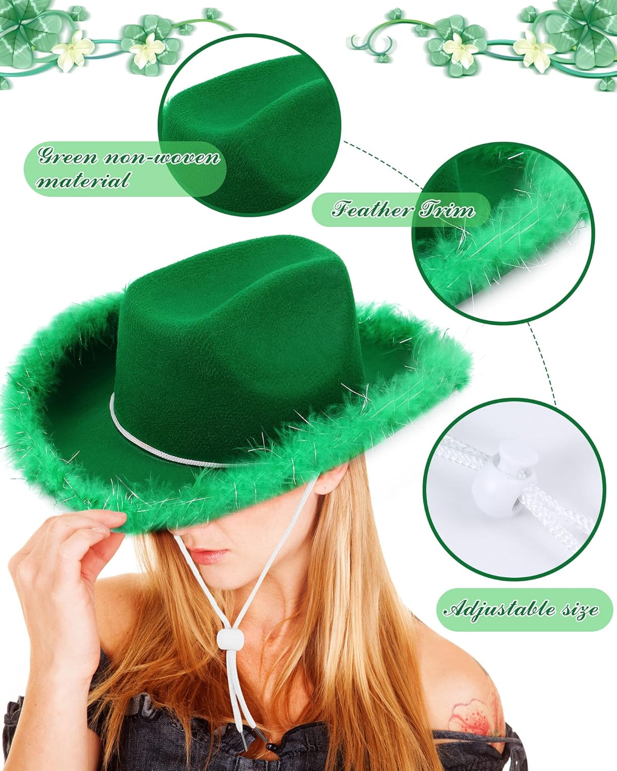 3 Set Pink Cowgirl Hat Western Cowboy Hat with Feather Heart Sunglasses for Preppy Costumes Bachelorette Wedding Party - Image 3