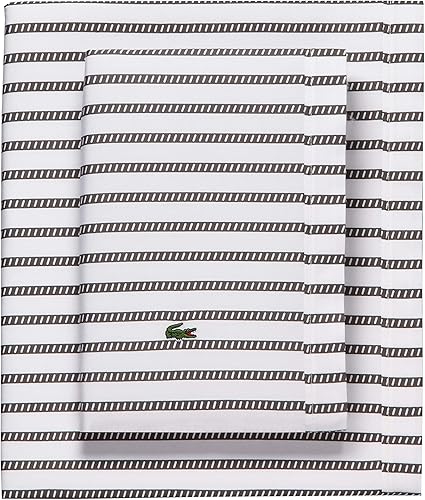 Lacoste Juego de sábanas de percal 100% algodón, estampado de rayas gráficas, gris oscuro, tamaño individual XL disponible en Yaxa Peru