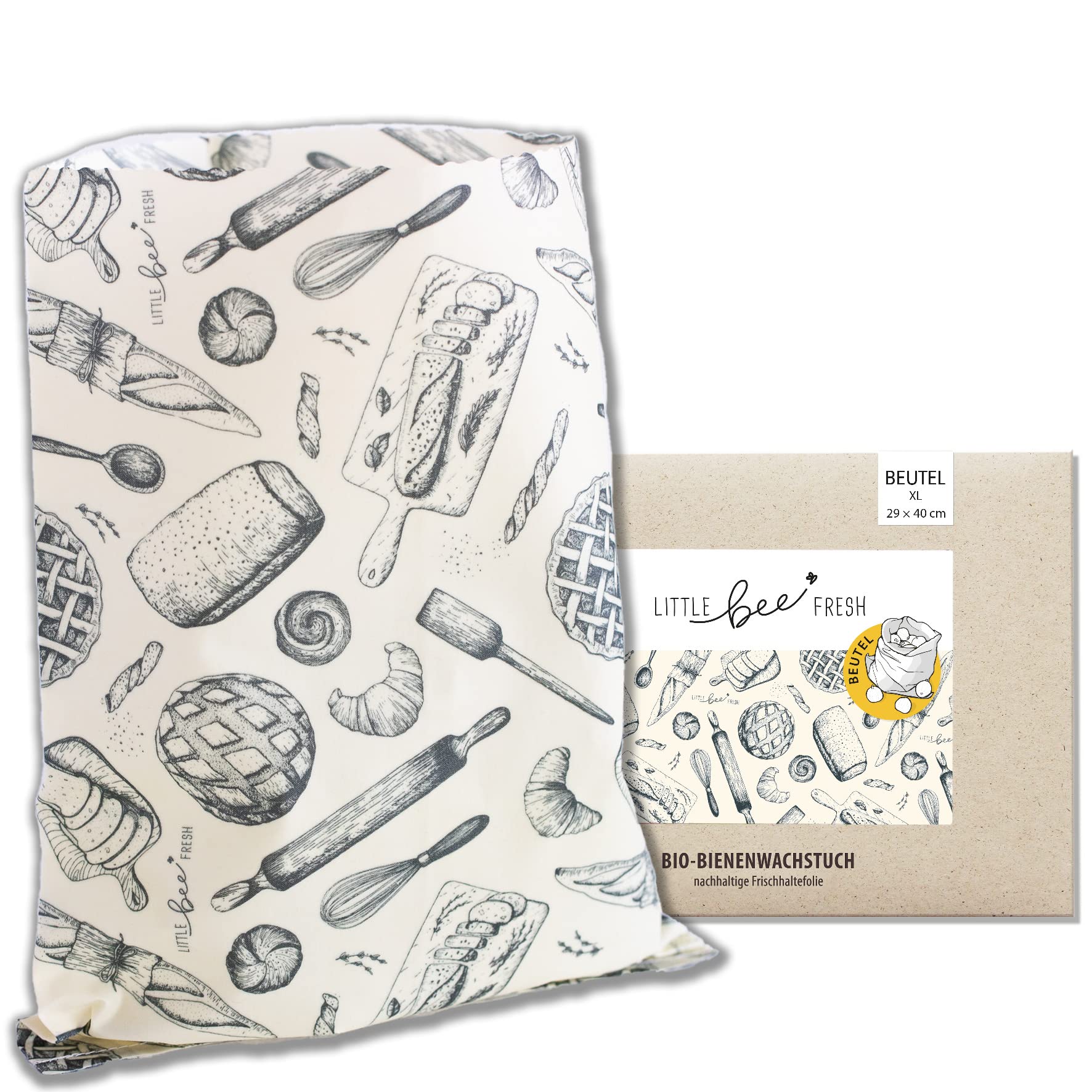 little bee fresh Bio-Bienenwachstuch XL Brotbeutel 29x40 cm aus Deutschland - hält Lebensmittel natürlich, schön & plastikfrei frisch! Handgemacht aus Bio-Rohstoffen (XL Brotbeutel)