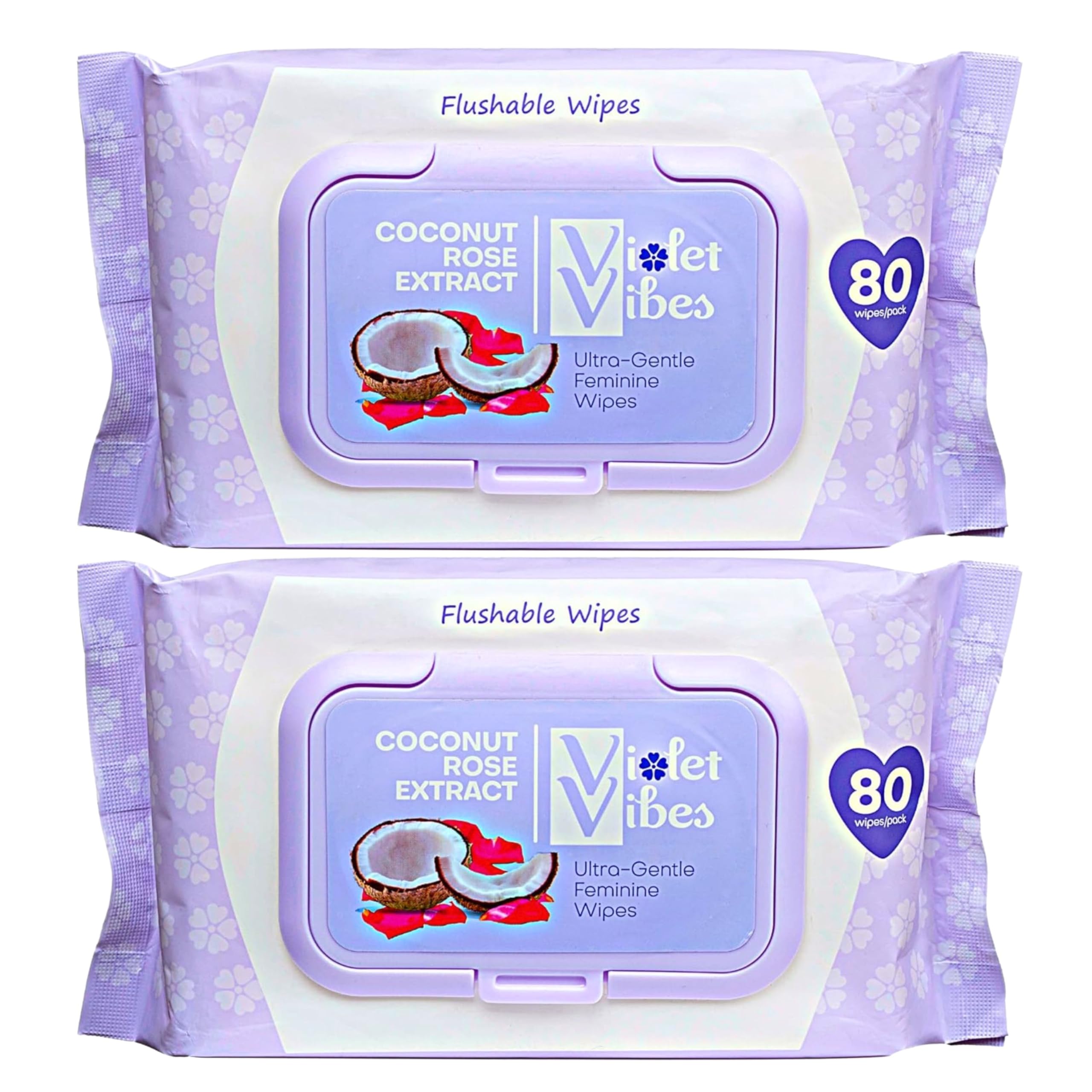Violet Vibes Toilet-Friendly Coconut Rose Wet Wipes for Women | Butt & Vaginal Freshness | Soft, Clean, Refreshing Hygiene | Dermatologist Approved