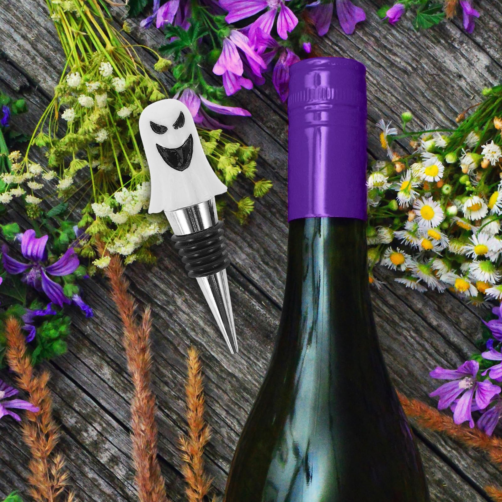 2 Tappi Per Bottiglie Di Halloween A Forma Di Fantasma, Riutilizzabili In Lega, Adatti Per Vino E Cocktail, Decorazioni Festa - 3